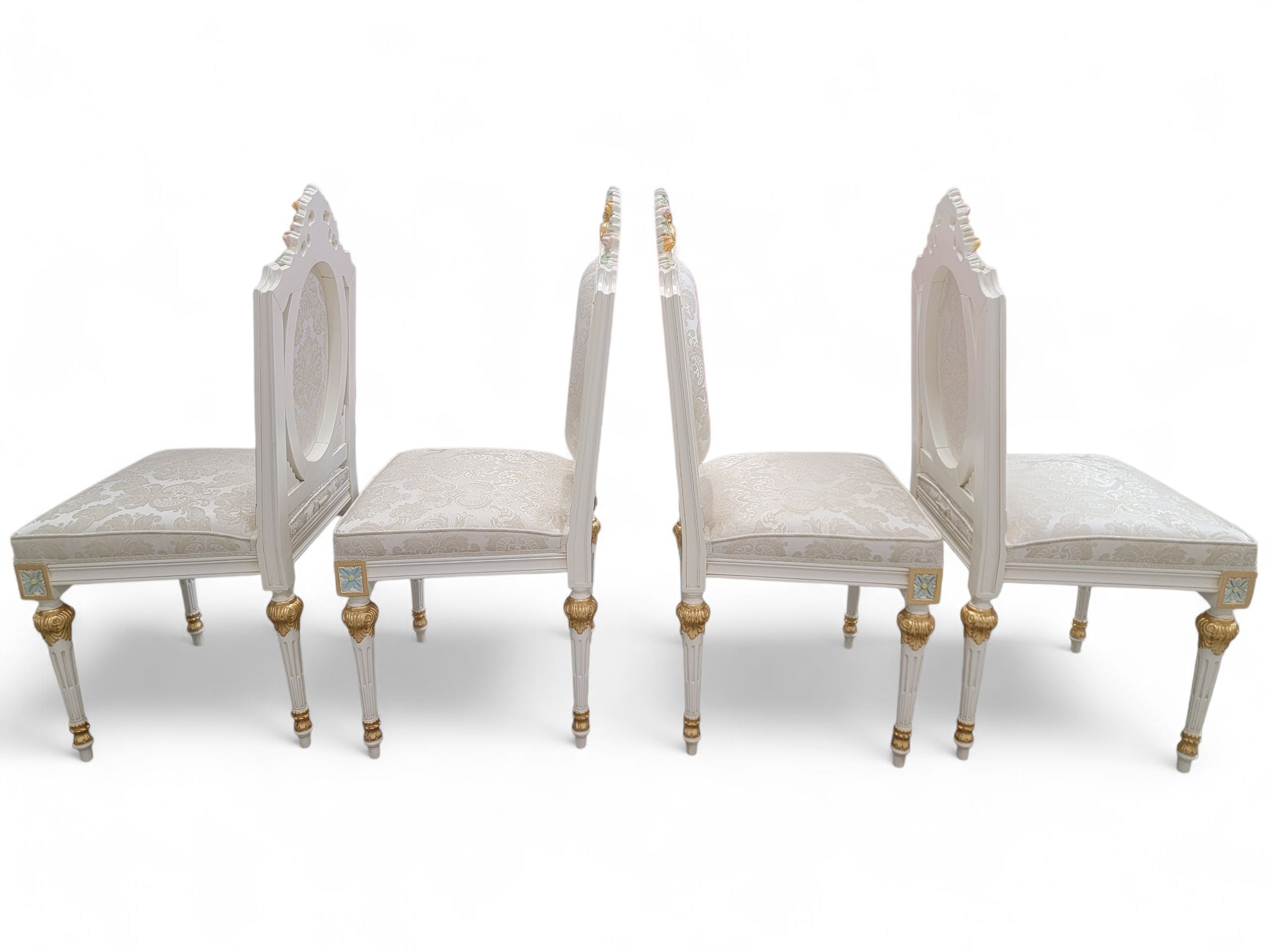 Vintage Monumental 20 Seat Venetian Rococo Gilded Hand Painted Capodimonte Style Dining Set