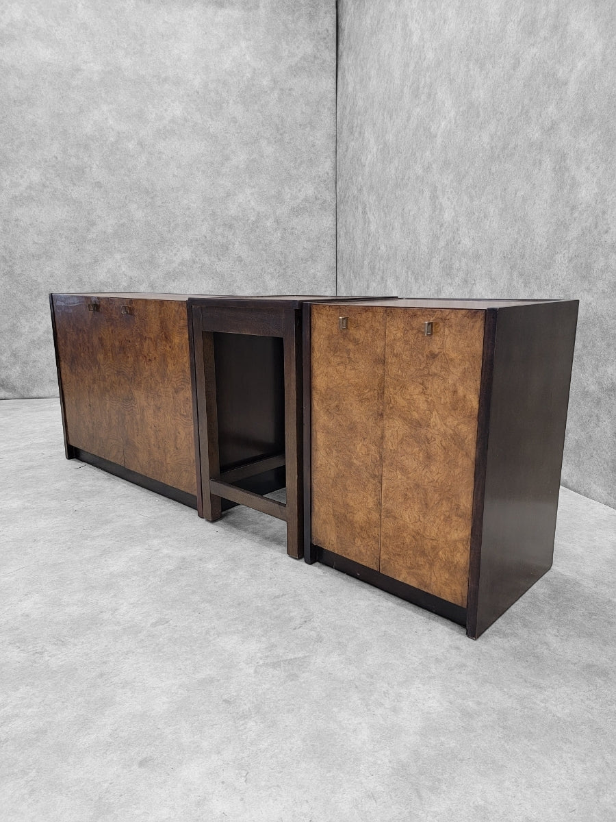 Mid Century Modern Milo Baughman Style Burl & Brass Storage Cabinet by Century Furniture