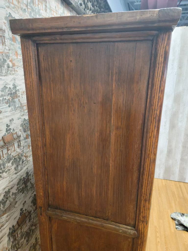 Antique Shanxi Province Elm 2 Door Cabinet with Original Patina and Clear Lacquer