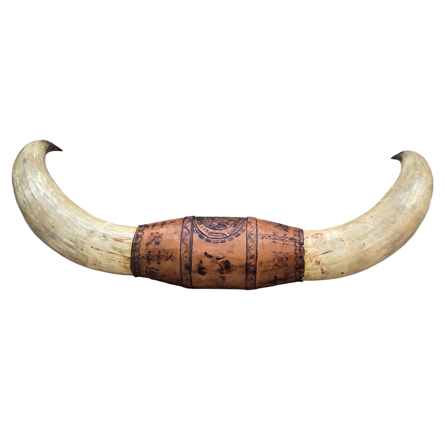 Antique Western Style Mounted Bull Horns on Wooden Base – Early 1900s Frontier Decor