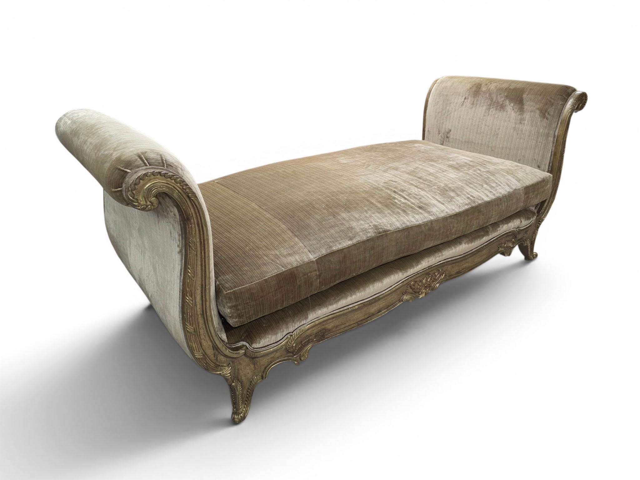 New - Vintage French Louis XV Style Day Bed Scrolled Arm Bench Newly Reupholstered