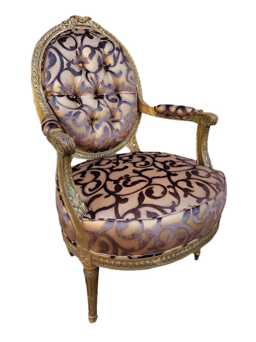 Antique French Louis XV Style Ornate Carved Giltwood Fauteuil Armchairs Newly Upholstered - Pair