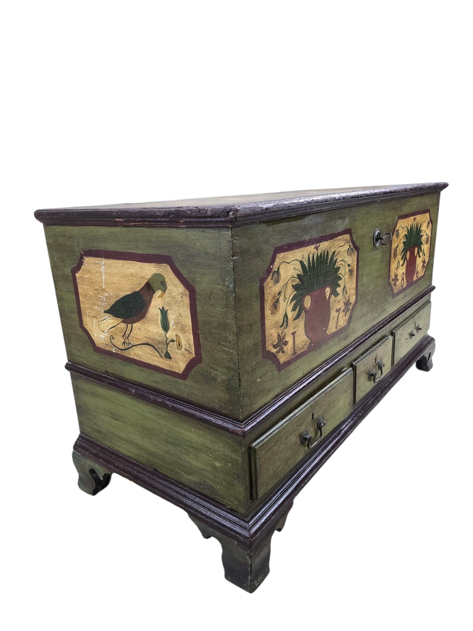 Antique Pennsylvania Dutch Folk Art Painted Blanket Chest / Hope Chest Dated 1786