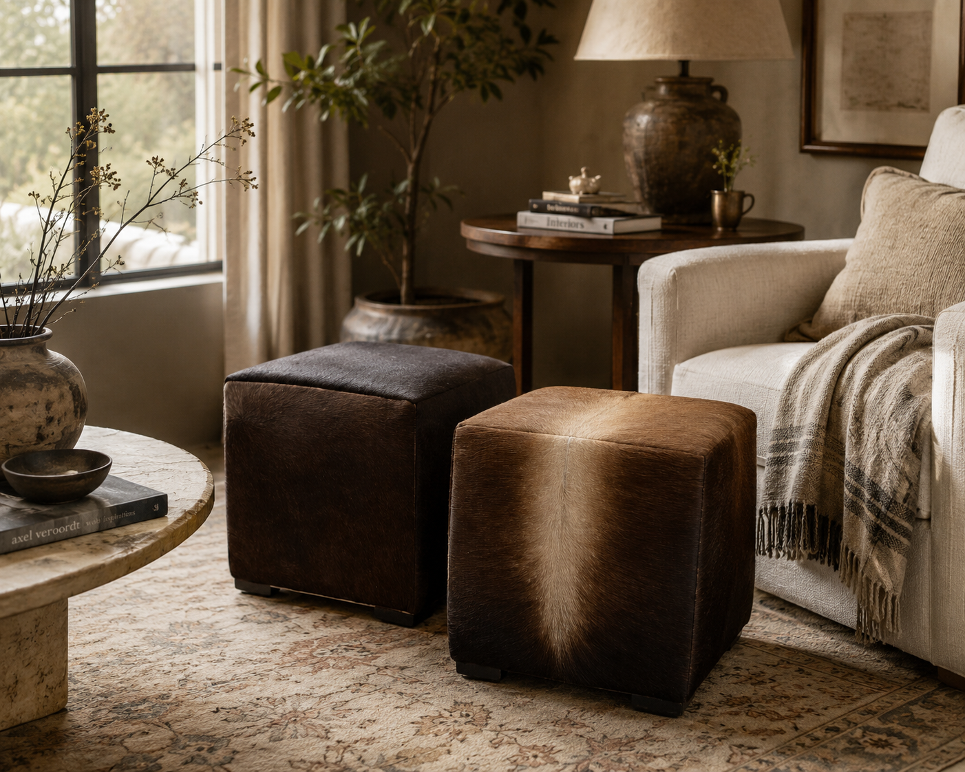 Vintage Cube Ottomans Newly Reupholstered - Pair