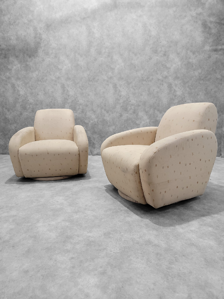 NEW - Postmodern Wolk Styled Pair Of Swivel Club Chairs by Directional
