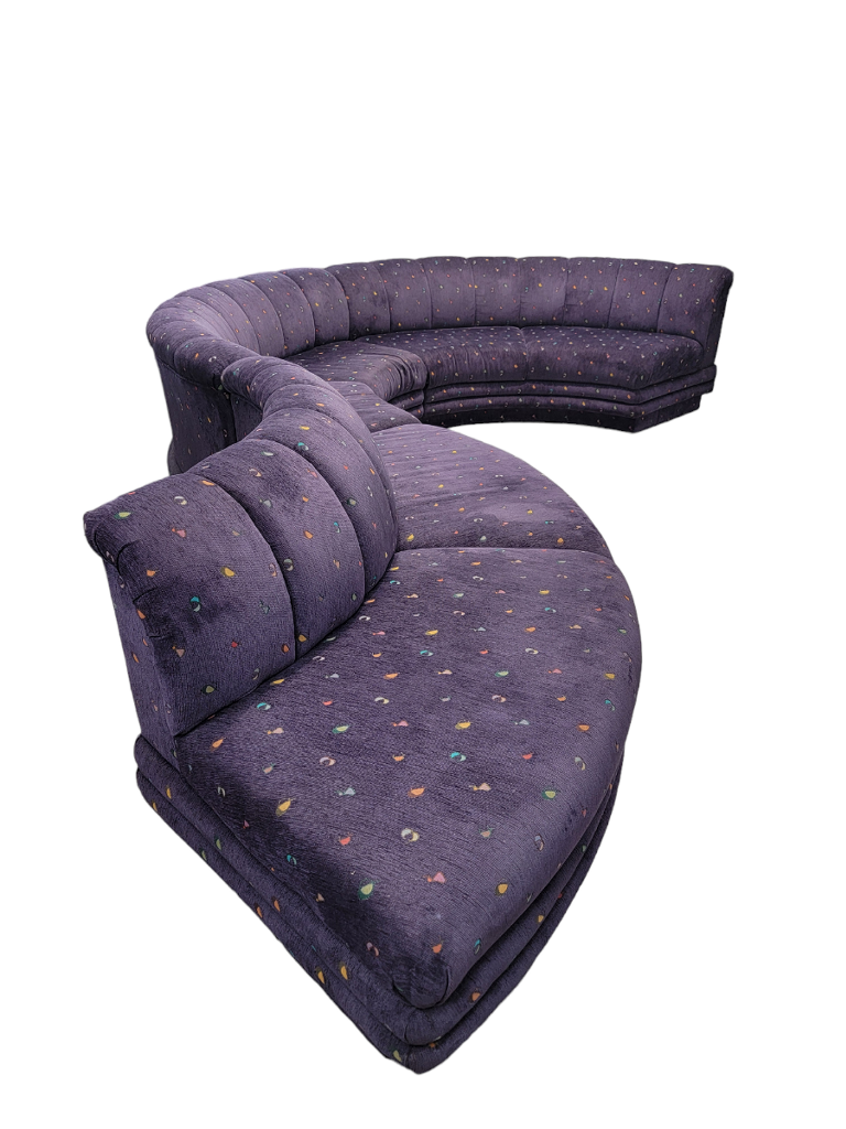Vintage Postmodern Channel Back Flared Serpentine Sectional Sofa by Bernhardt Original Upholstery
