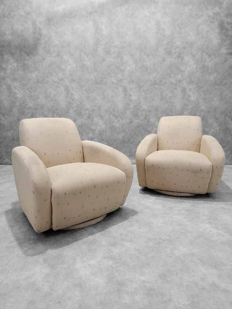 NEW - Postmodern Wolk Styled Pair Of Swivel Club Chairs by Directional