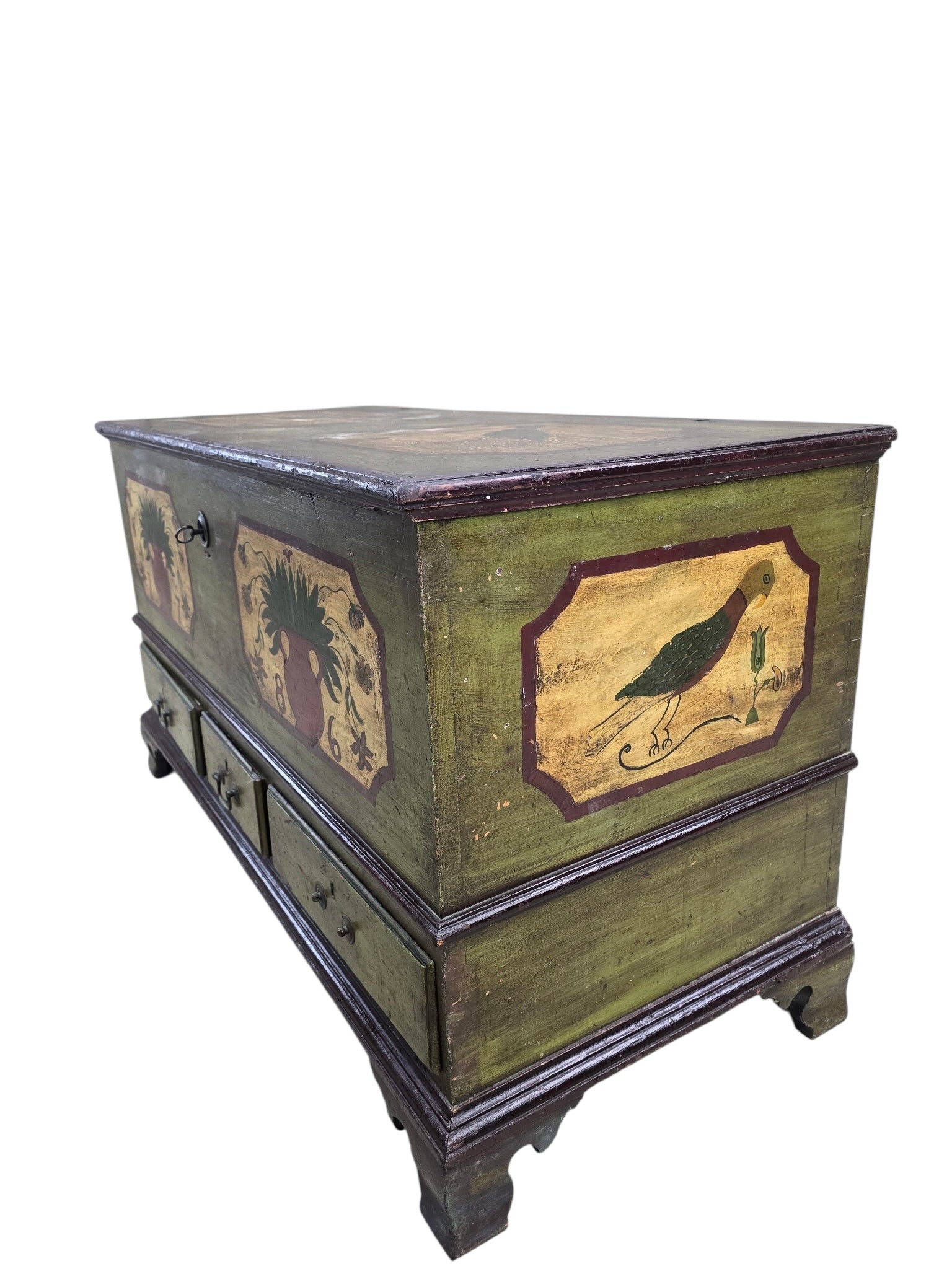 Antique Pennsylvania Dutch Folk Art Painted Blanket Chest / Hope Chest Dated 1786