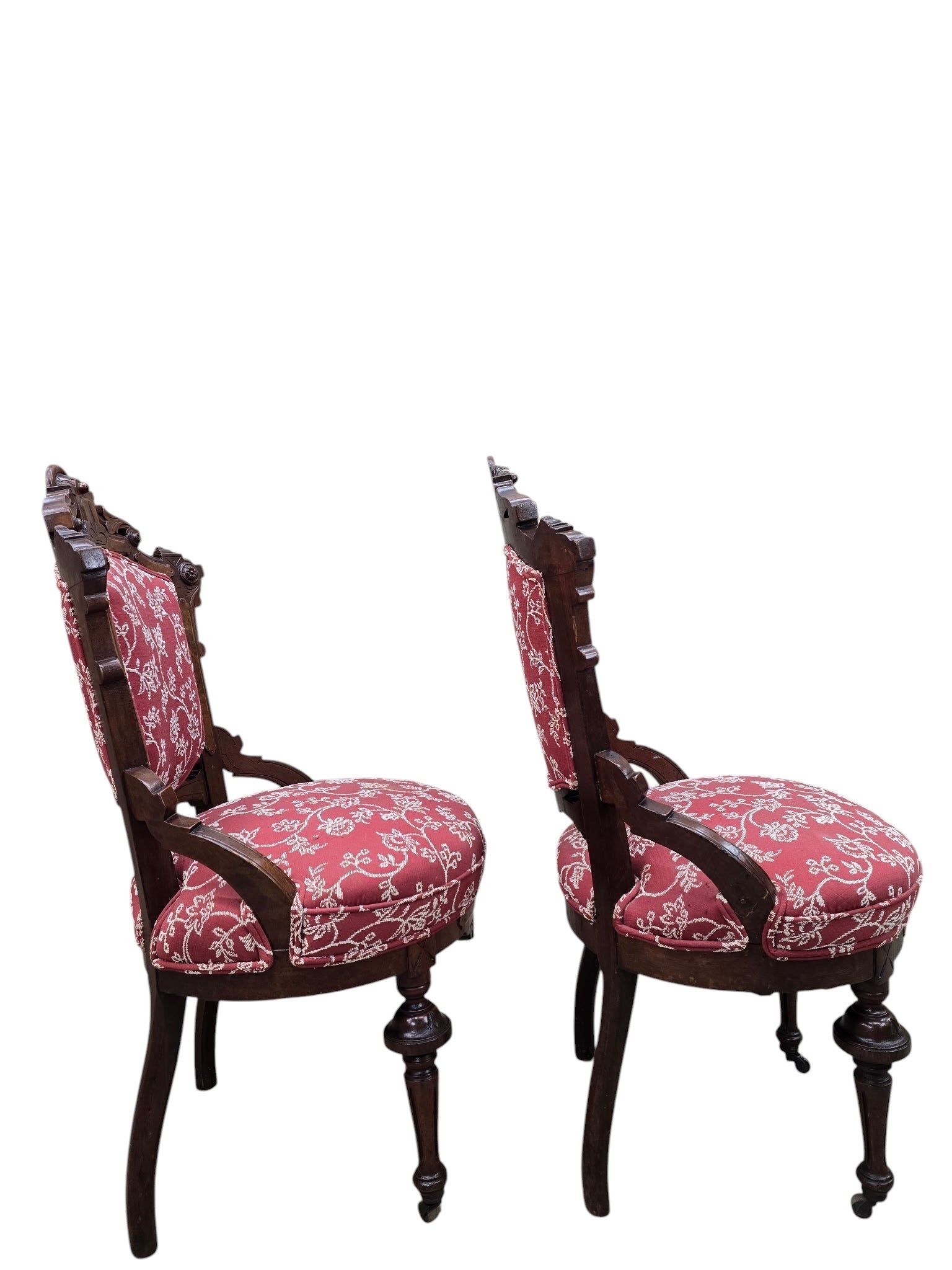 Antique Victorian Carved Walnut Parlor Chairs - Pair