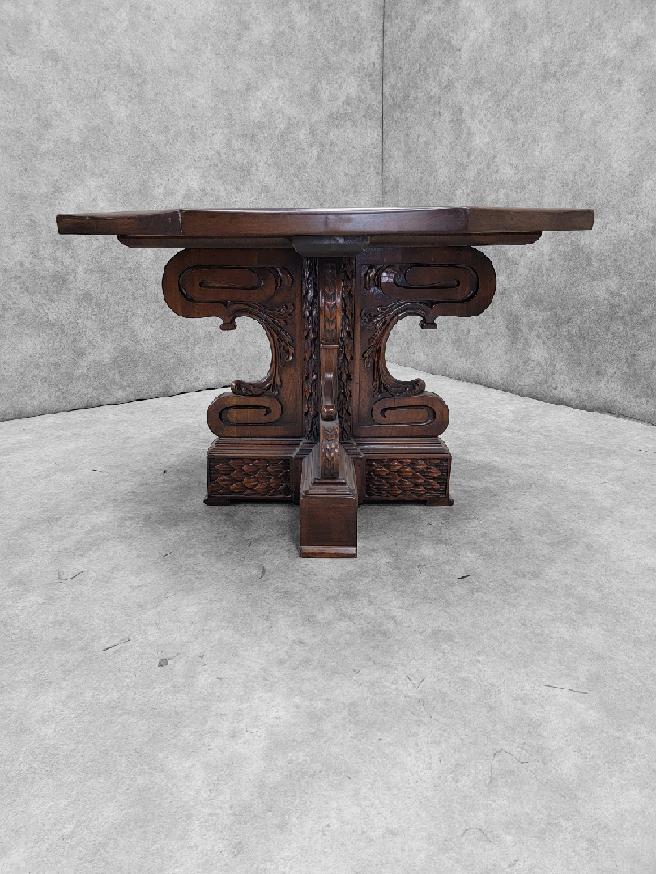 Antique Italian Baroque Style Finely Carved Ornate Mahogany Octagonal Center/Library Table