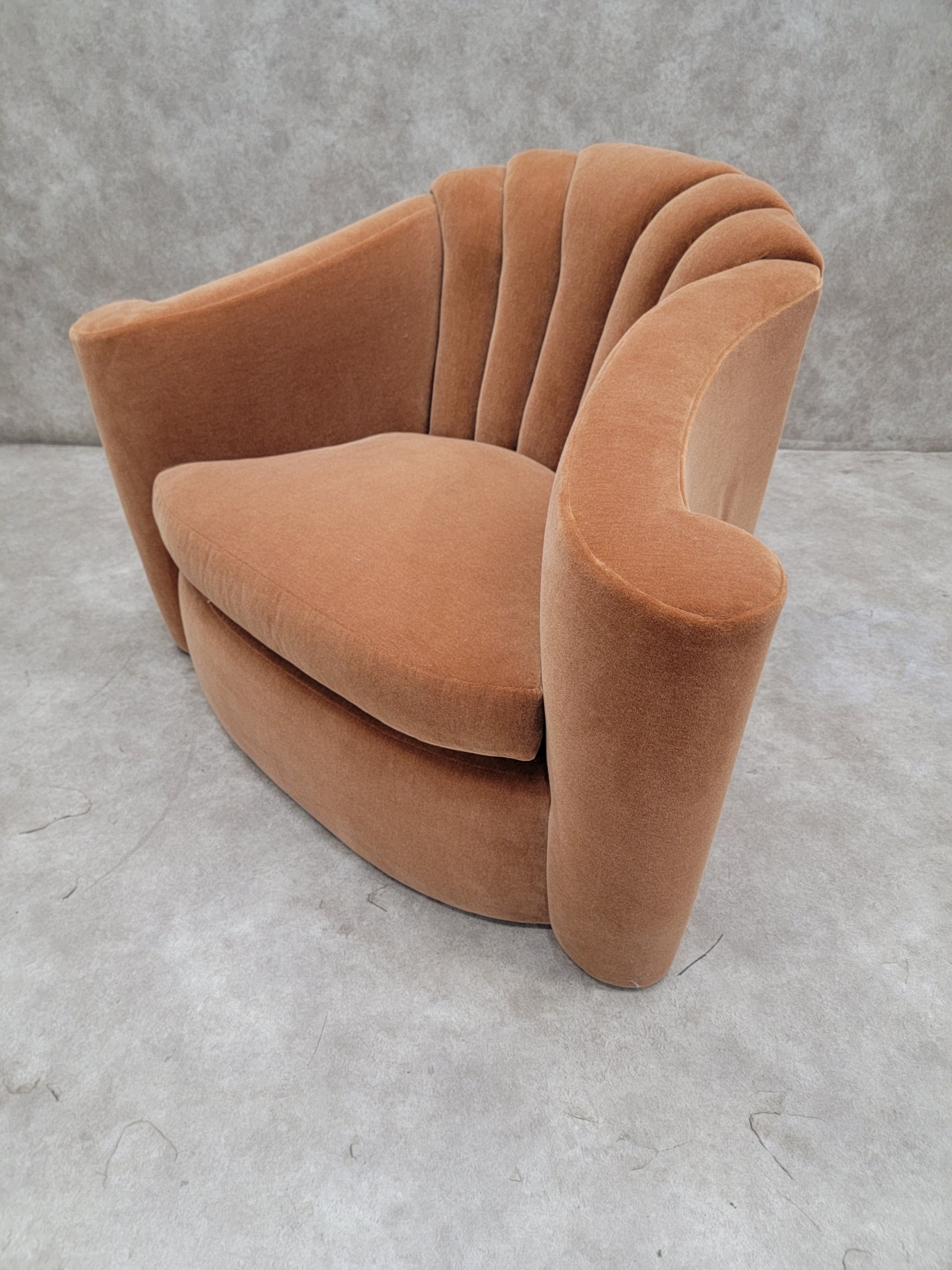 Art Deco Larry Laslo Channeled Back Flared Arms Club Chair Newly Upholstered in Mohair