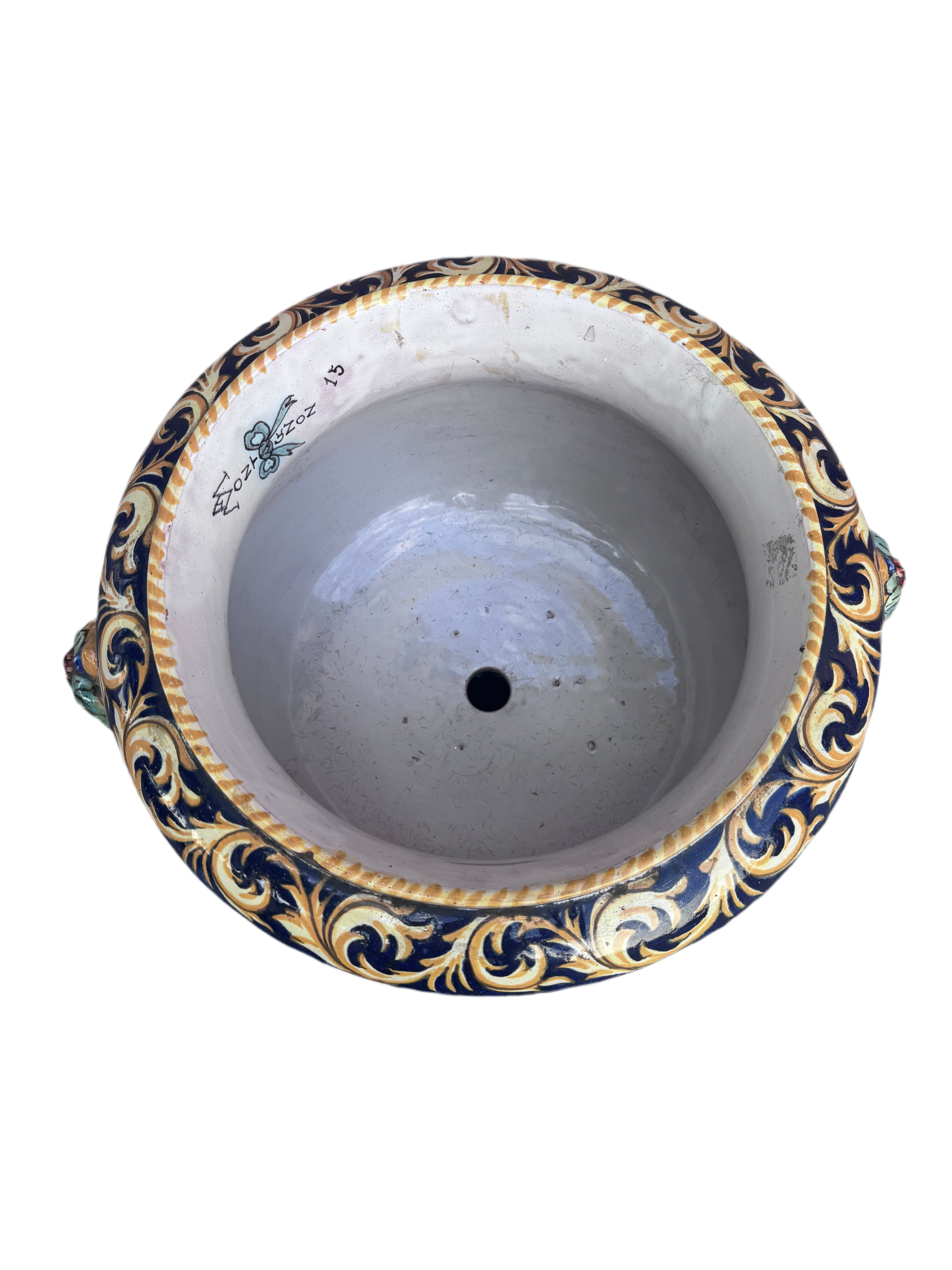 New - Antique French 19th Century Majolica Jardiniere on Stand