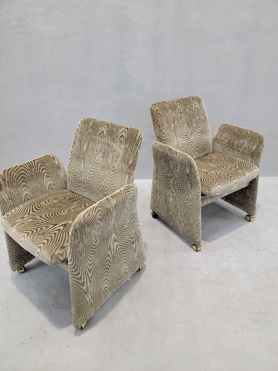 Vintage Postmodern Tilting Club Chairs By Chromcraft Newly Upholstered in Chenille