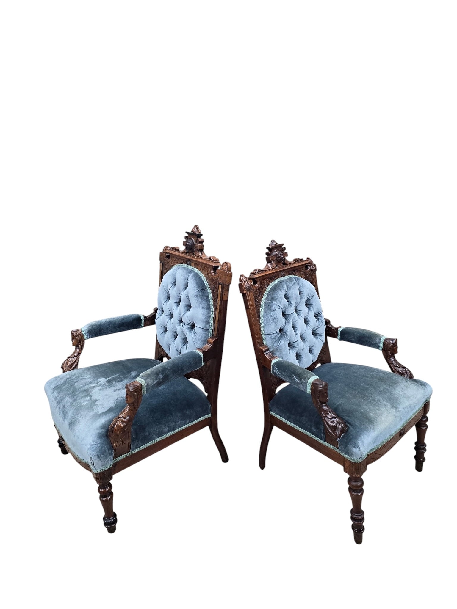 Antique Renaissance Revival Carved Chairs by John Jelliff - Set of 2