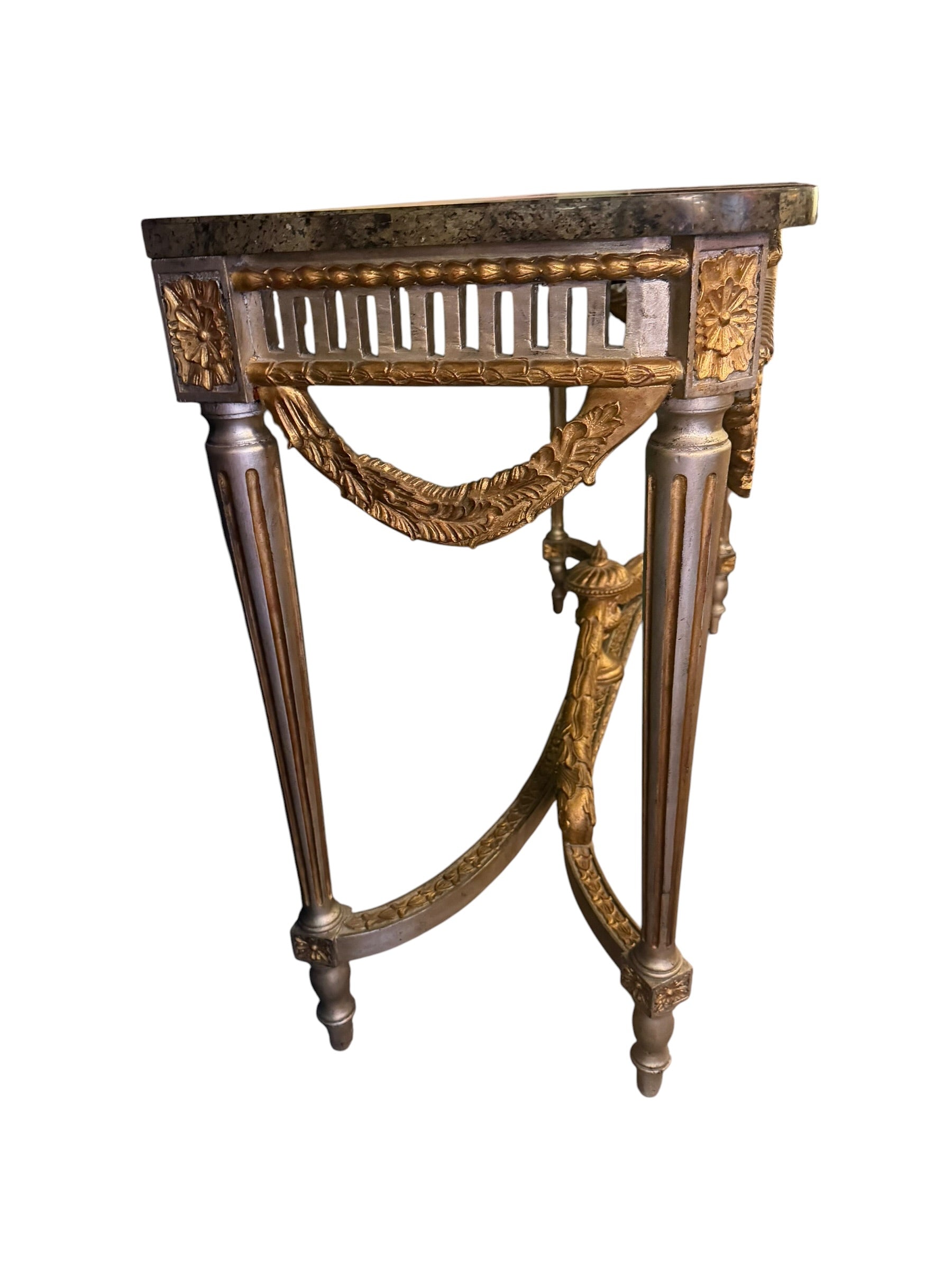 Vintage Neoclassical Style Hall Table with Faux Green Marble Top