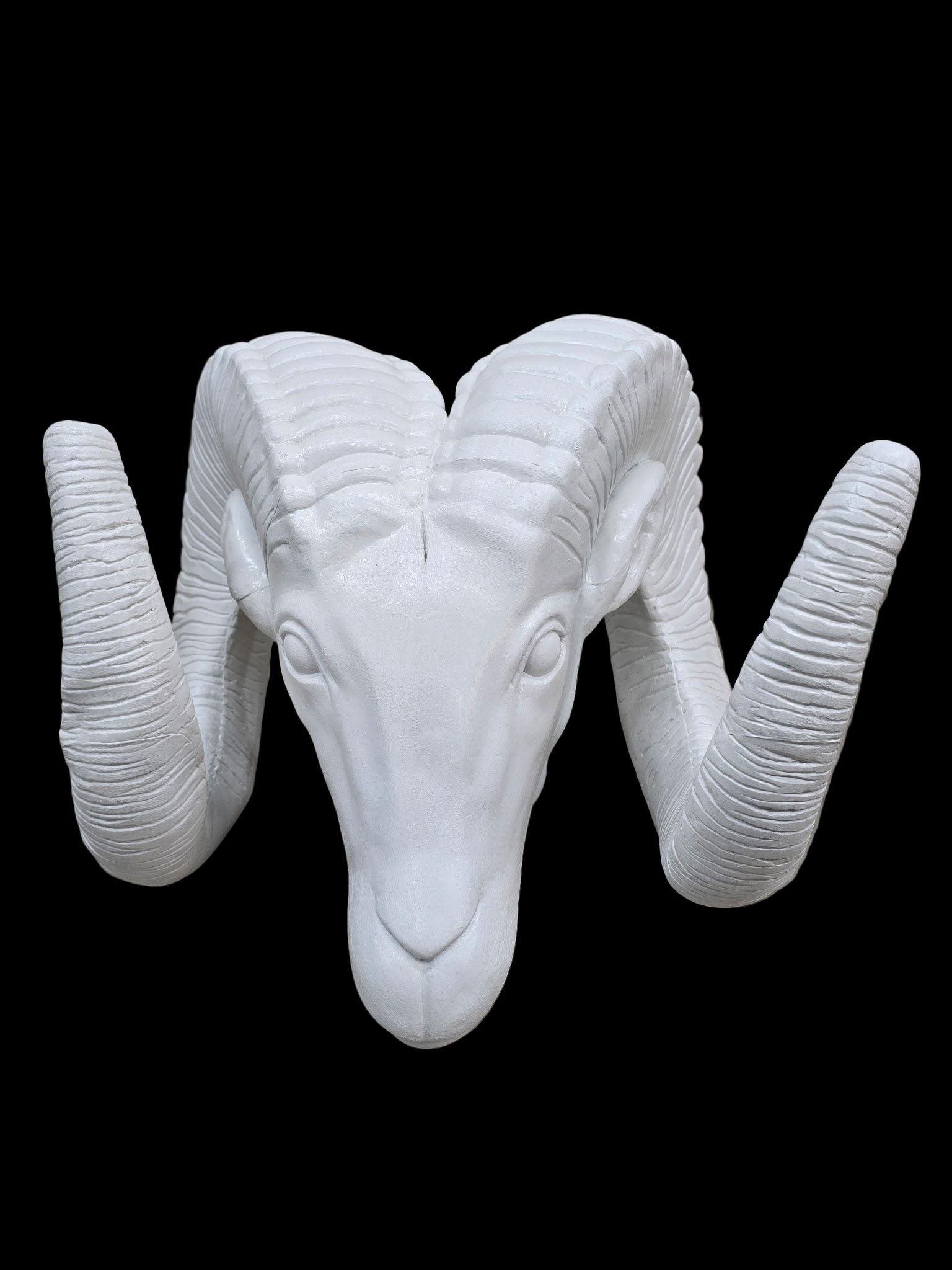 Vintage White Rams Head Statue