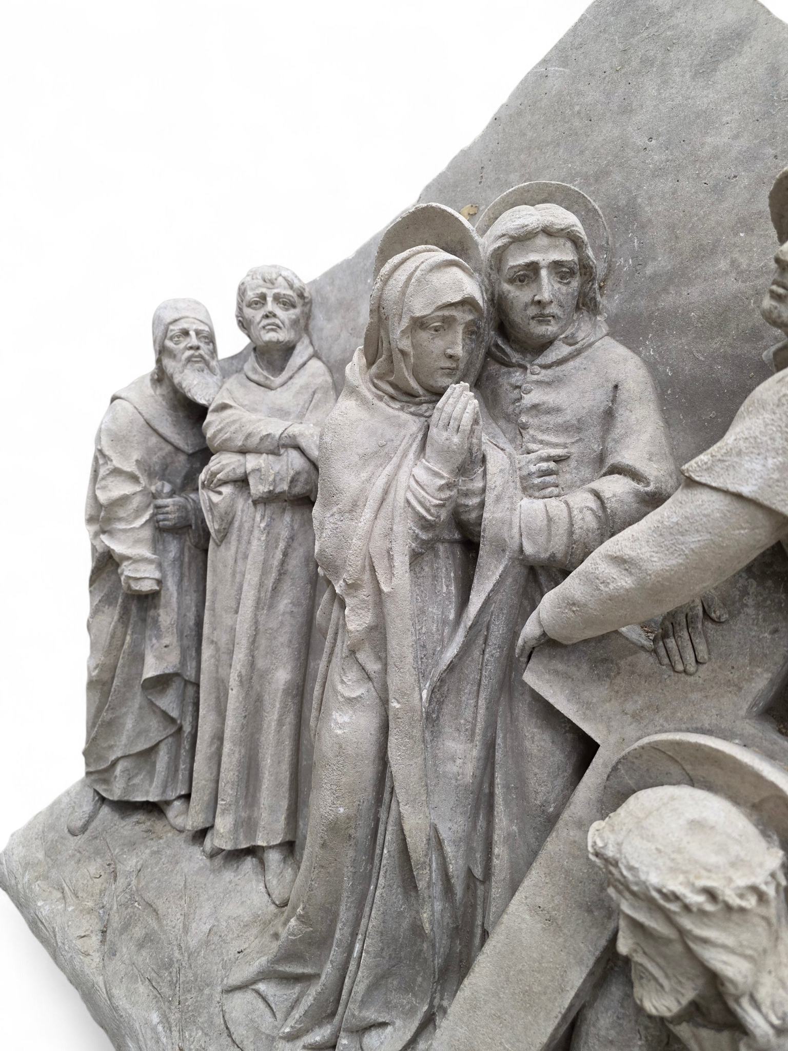 Antique Monumental European "Stations of The Cross" Stone Relief Panels — Pair