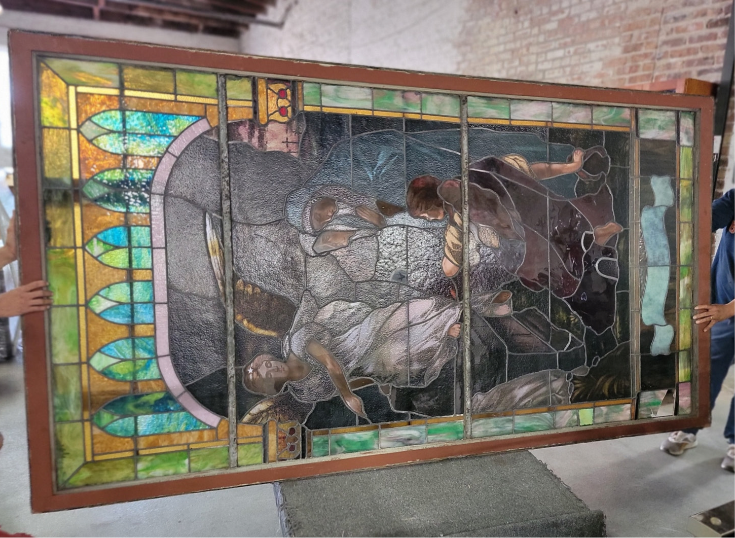 Antique Monumental Tiffany Style Salvaged "Easter" Stained Glass Window
