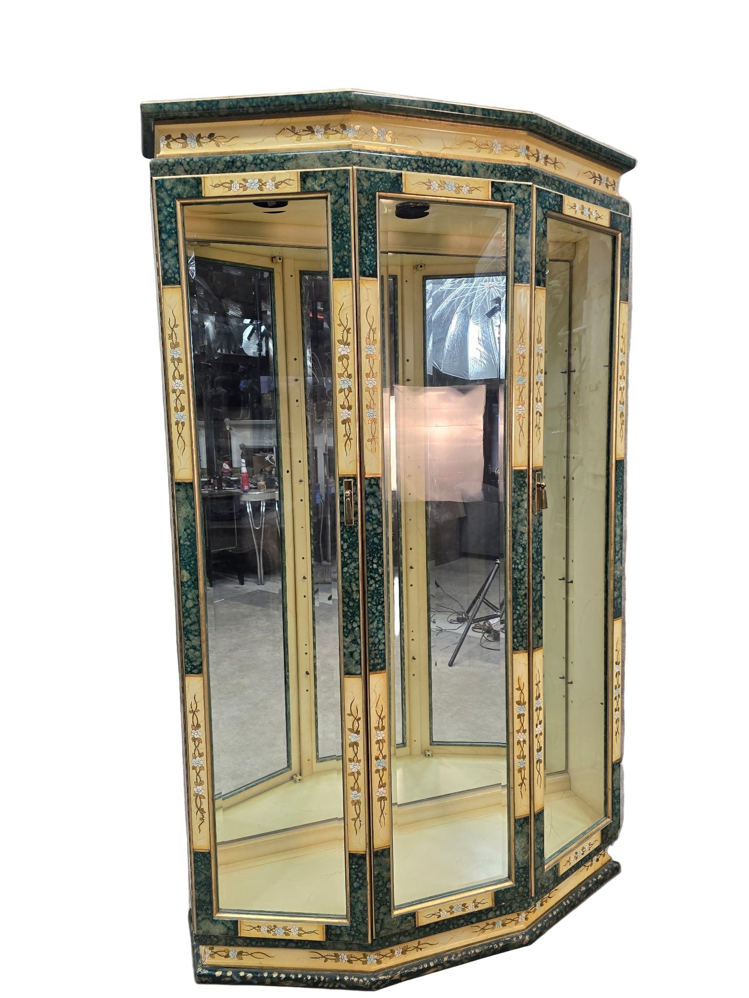 MCM Etched and Hand Painted Display Cabinet