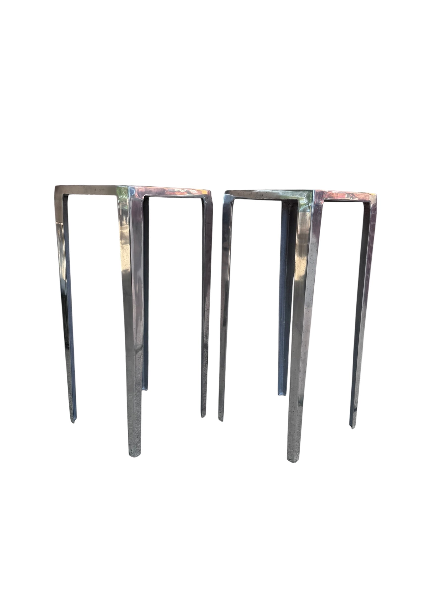 Vintage Industrial Tall Metal Side Tables - Pair