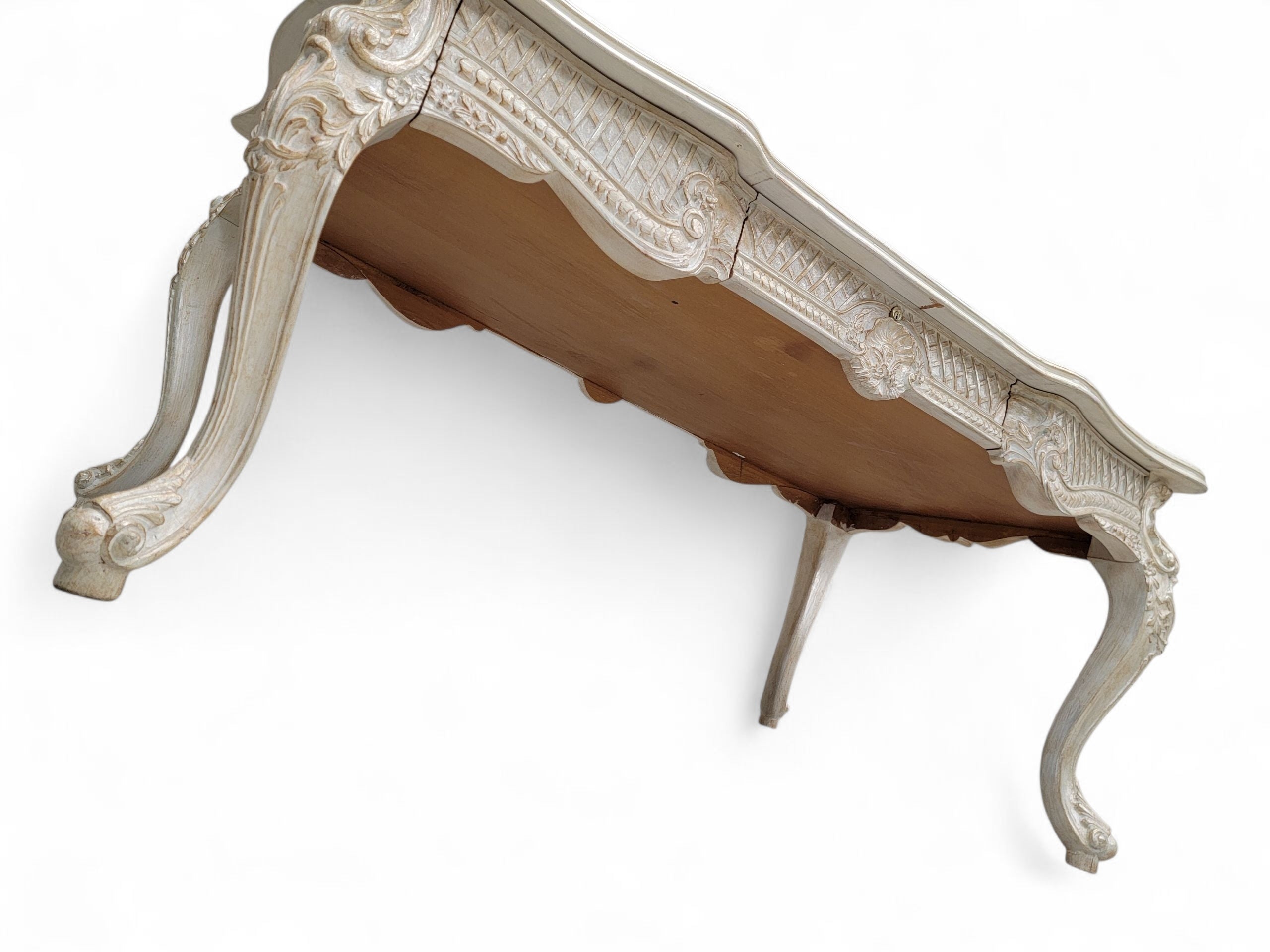 Vintage French Provincial Style Carved Antique White Writing Desk