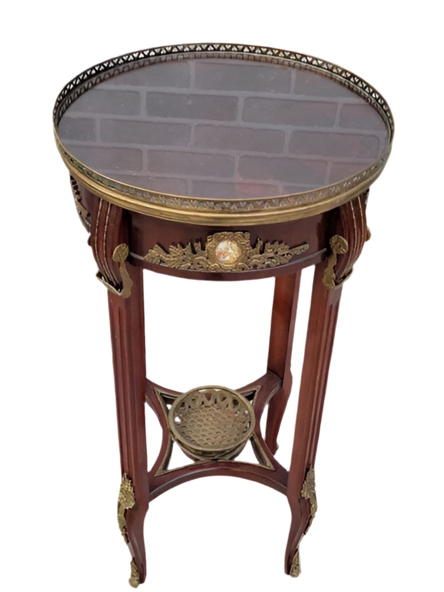Antique French Louis XVI Style Mahogany with Brass Ormolu Accent Table