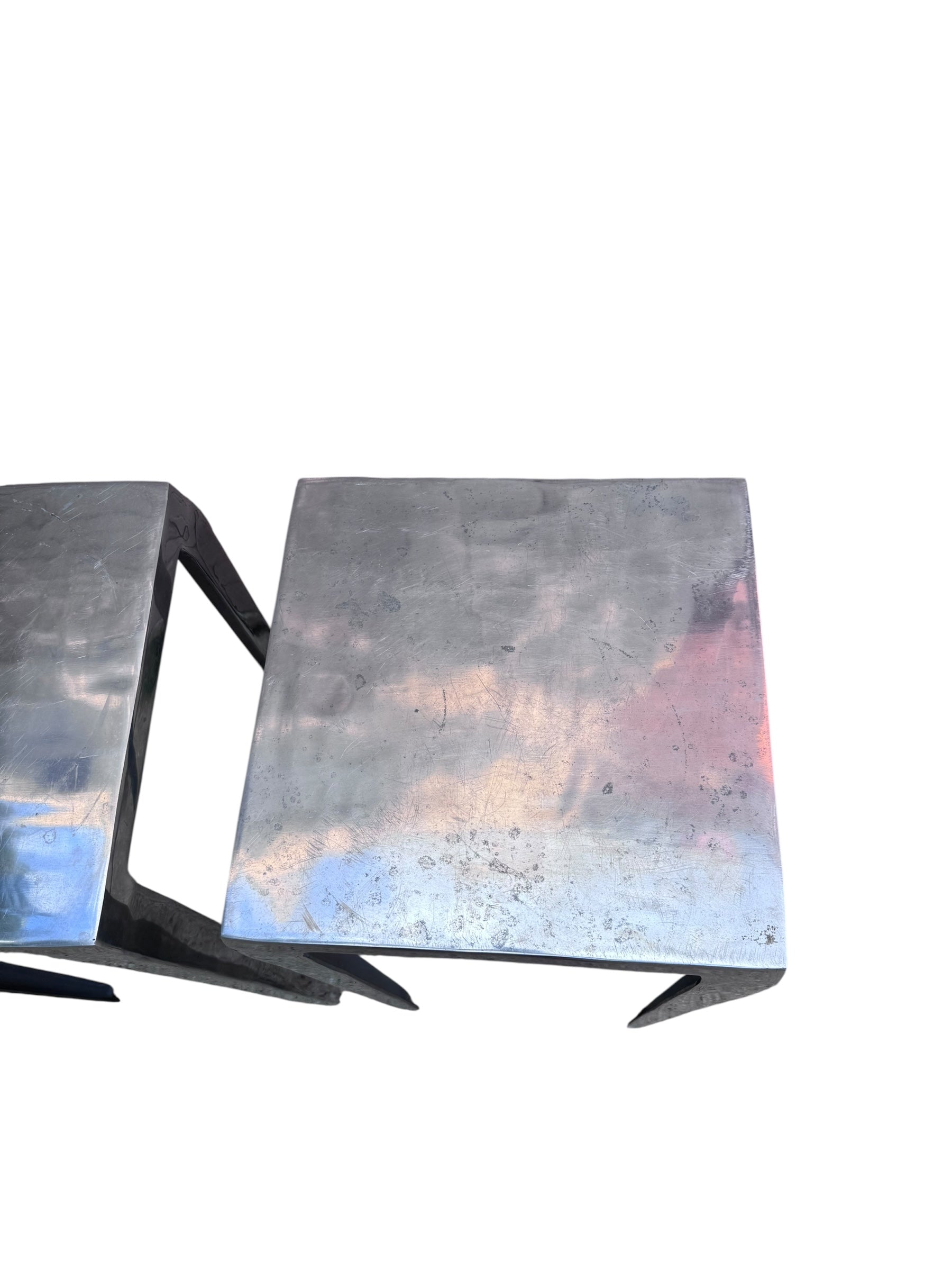 Vintage Industrial Tall Metal Side Tables - Pair