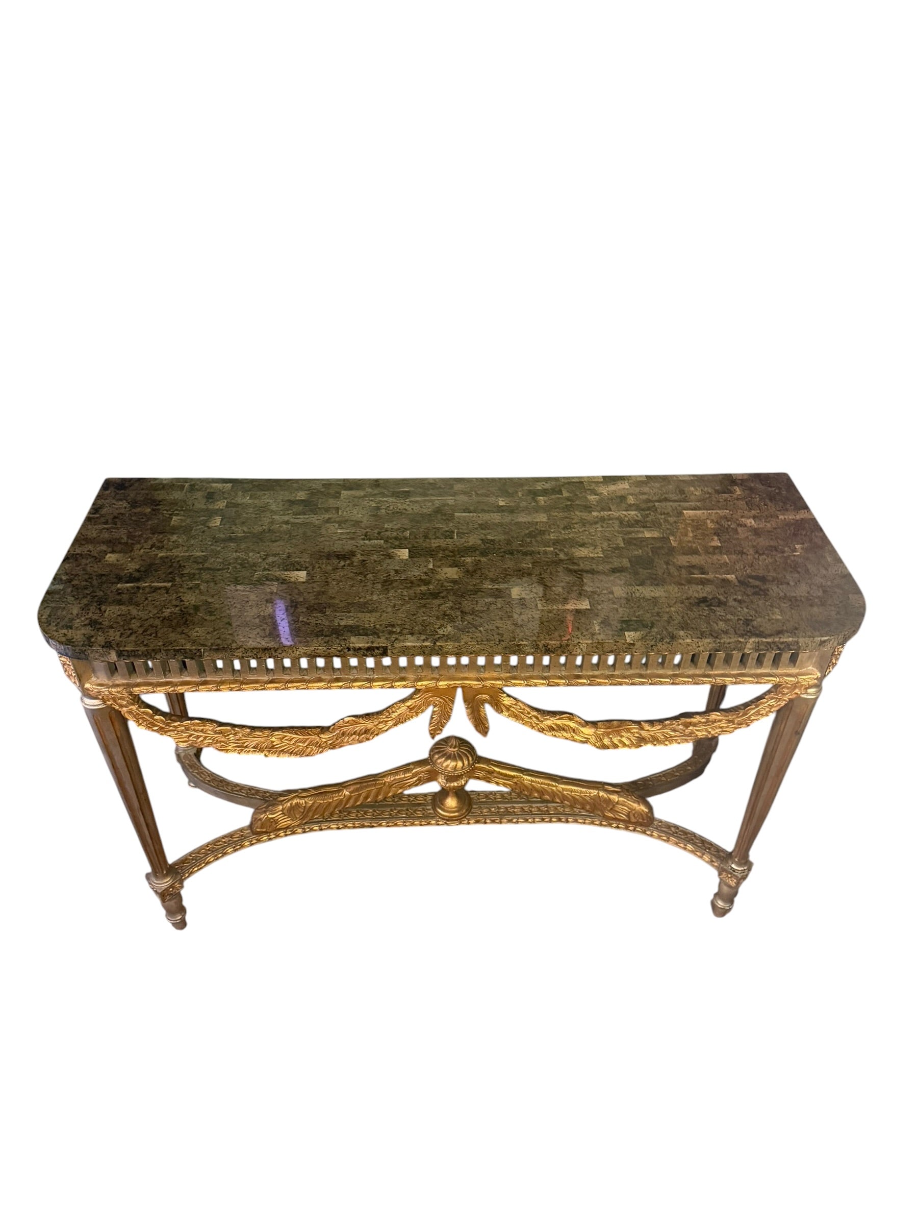 Vintage Neoclassical Style Hall Table with Faux Green Marble Top