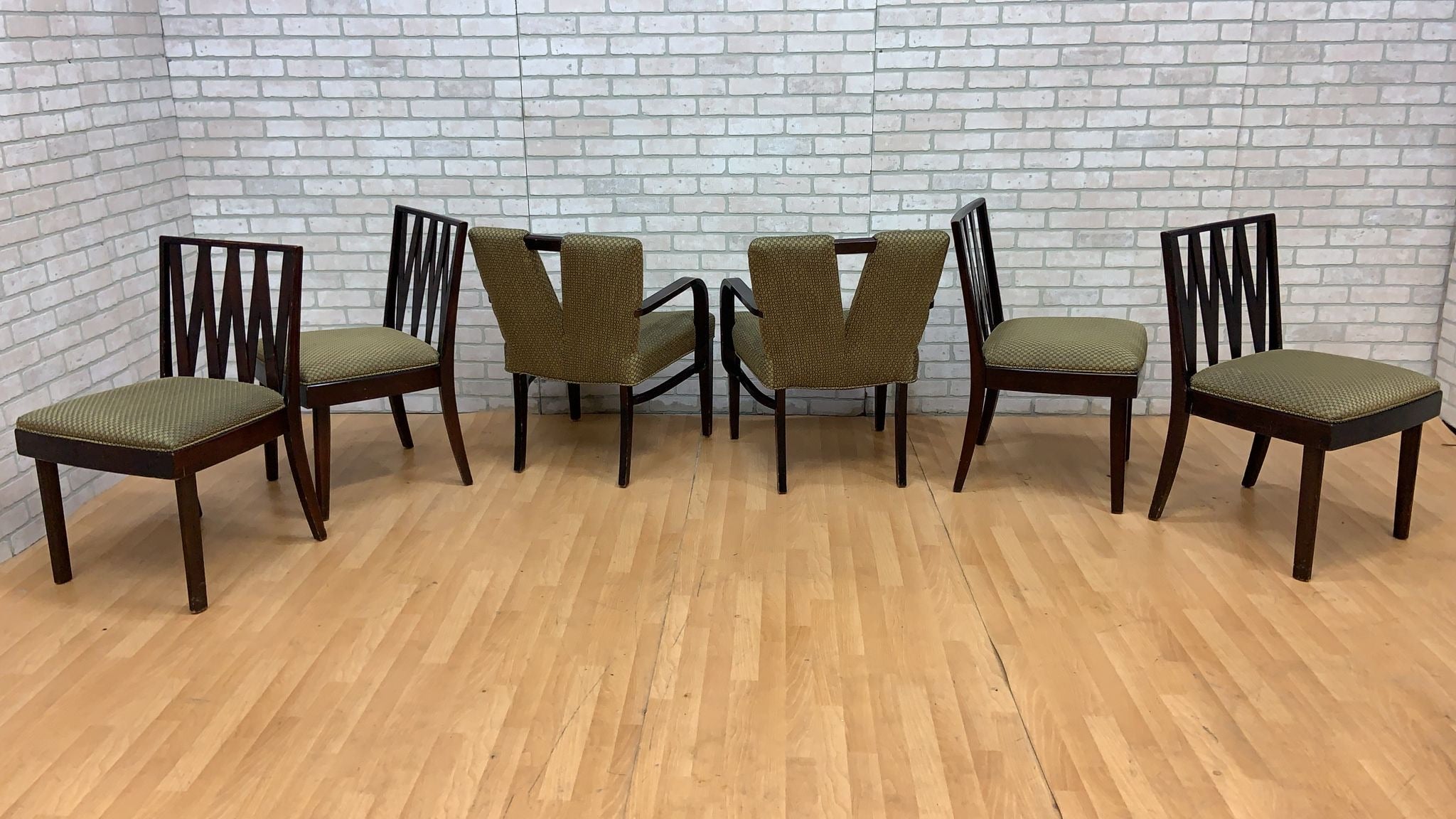 Art Deco Paul Frankl for Johnson Furniture Mahogany & Cork Dining Set - 9 Piece Set