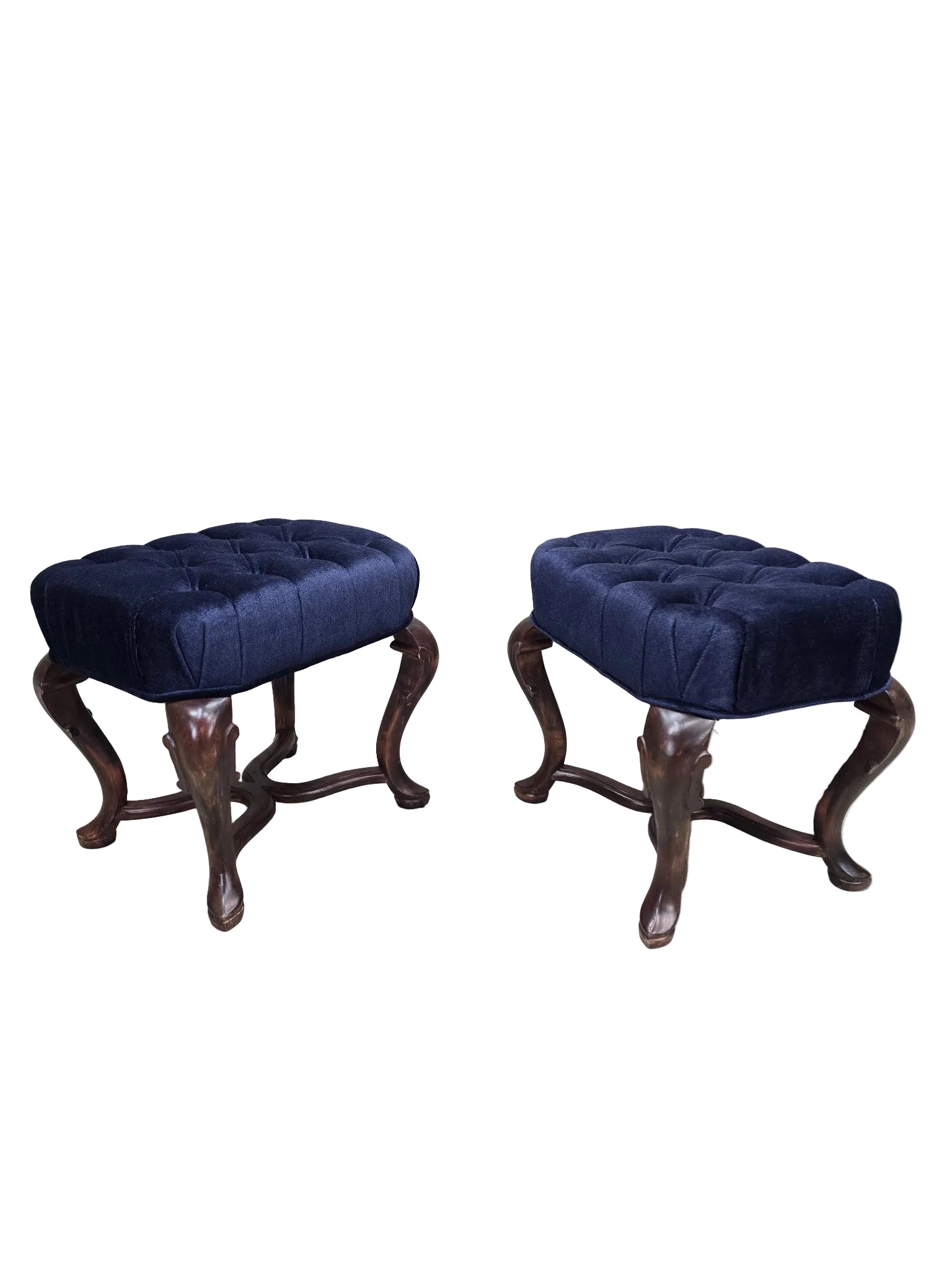 New - Antique Carved Ottomans Newly Reupholstered  - Pair