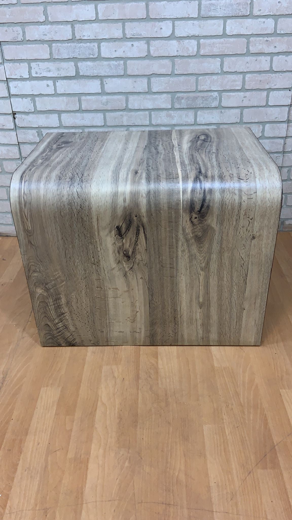 Postmodern Karl Springer Style Faux Wood Waterfall Side Table