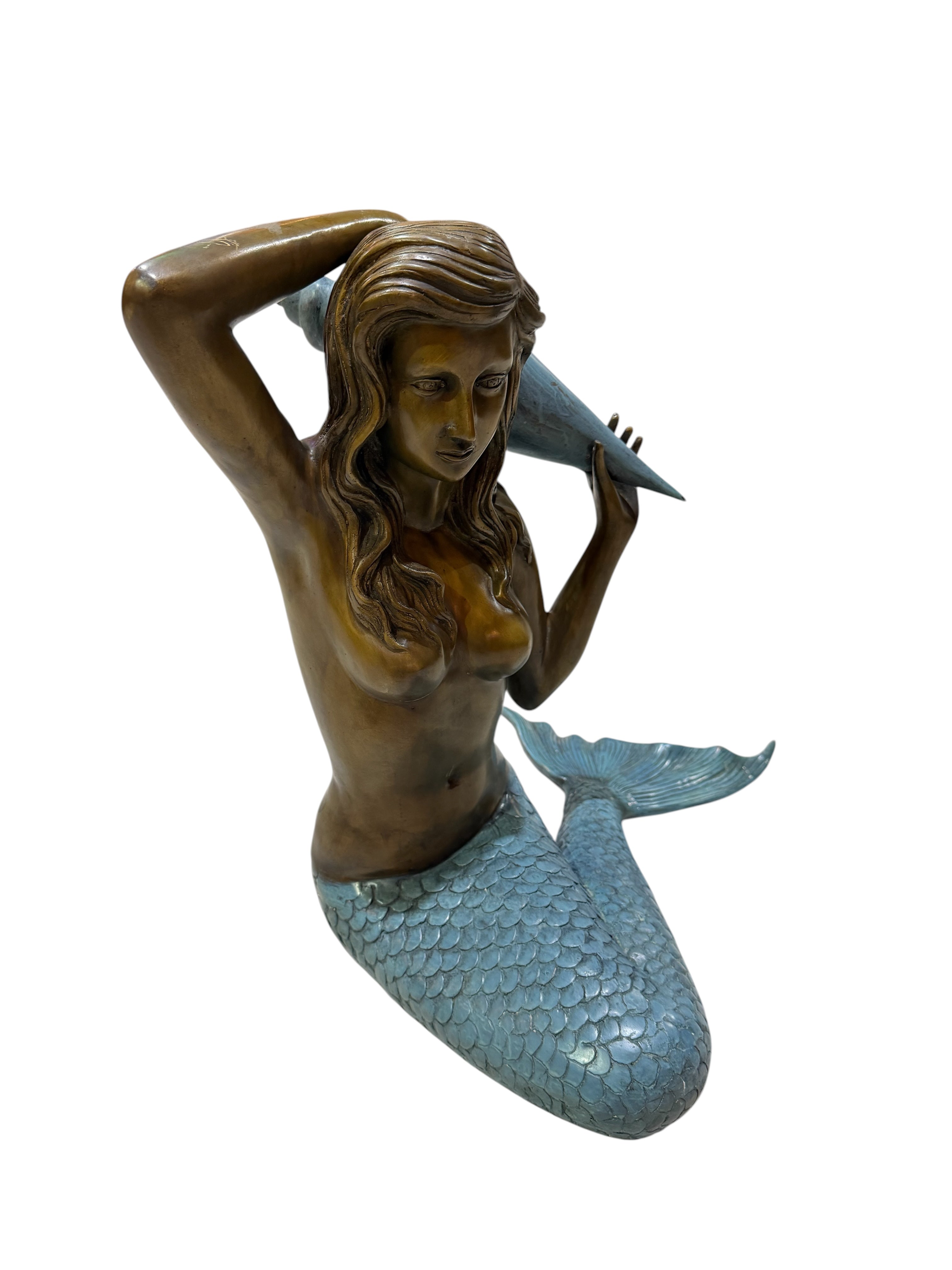 Bronze Mermaid Fountain Sculpture with Conch Shell