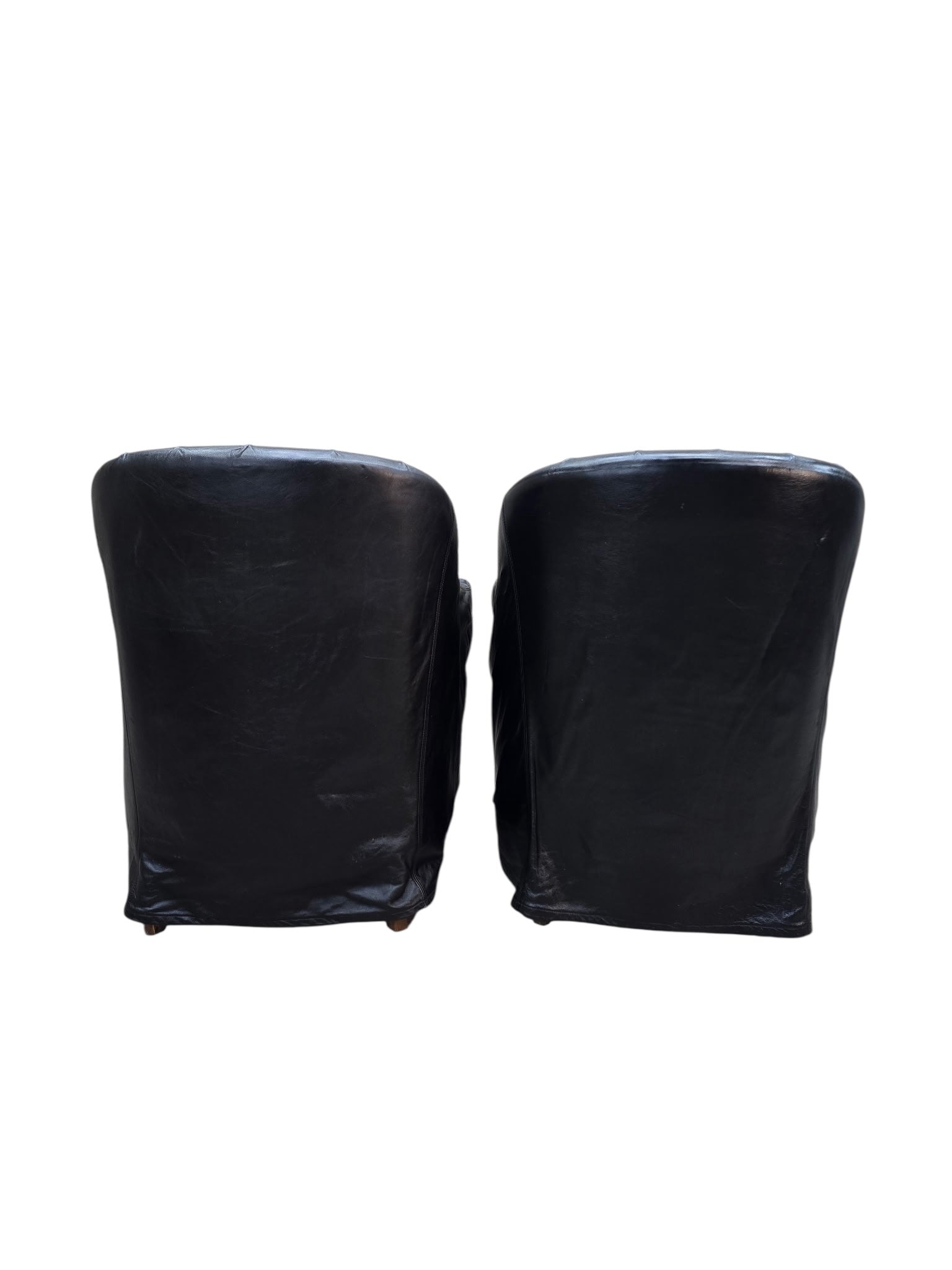 Vintage Barrel Back Club Chairs in Black Leather by Niedermaier - Pair