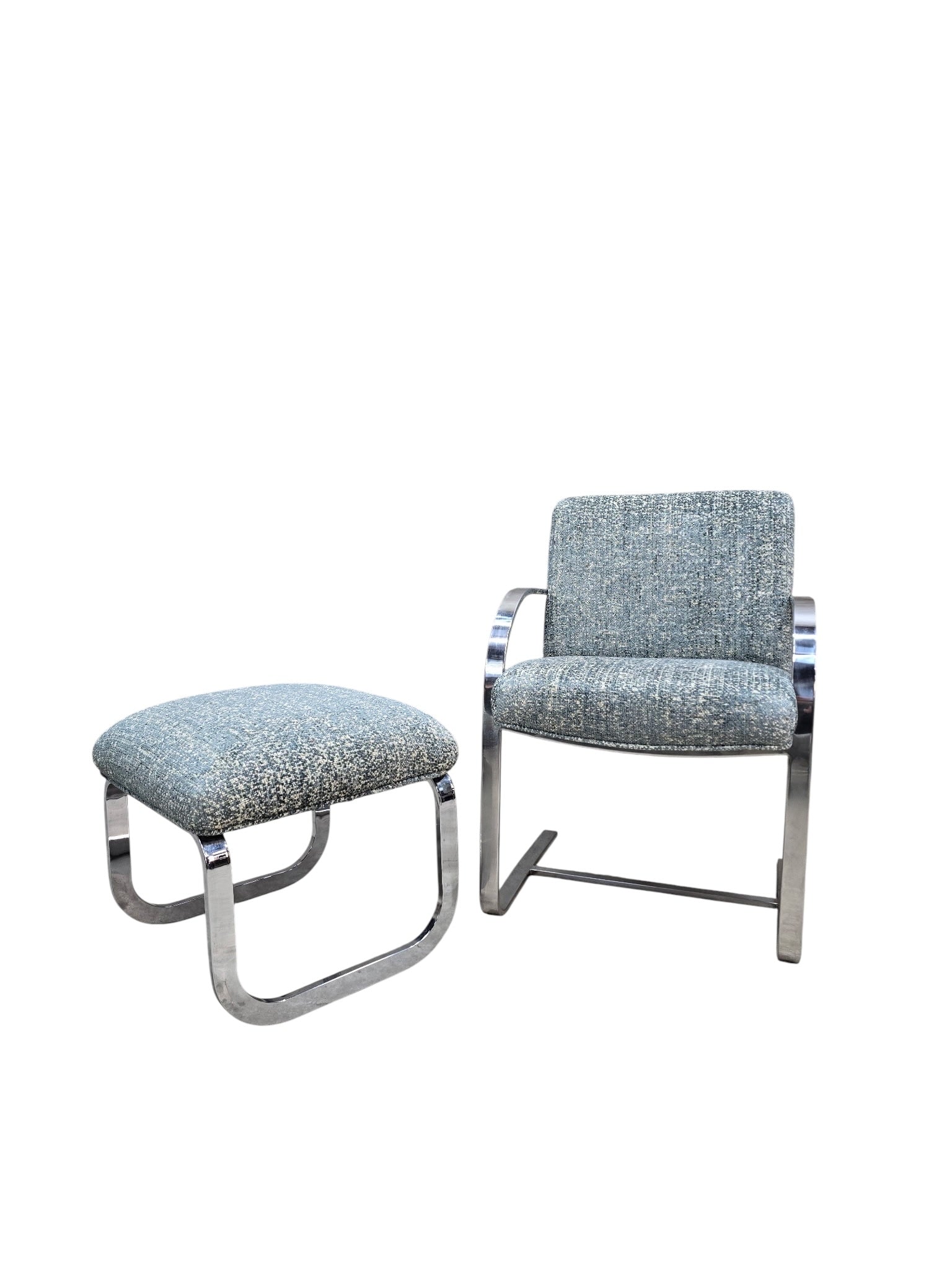 MCM Milo Baughman Chrome Chair and Ottoman