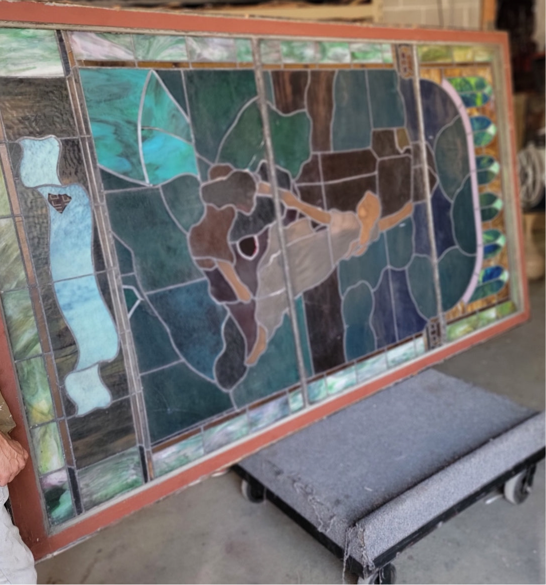 Antique Monumental Tiffany Style Salvaged "Easter" Stained Glass Window