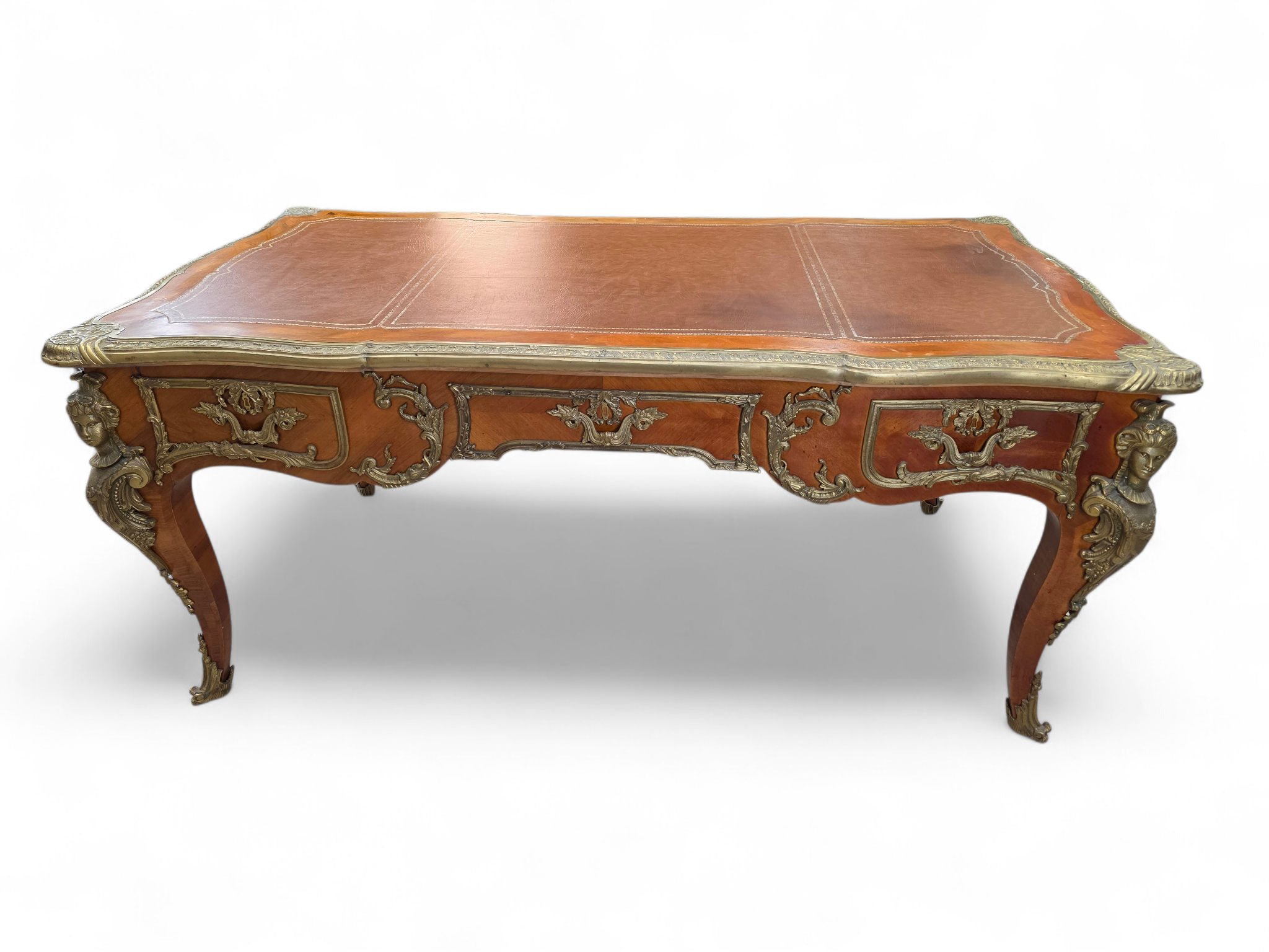 Antique Louis XV Style Inlaid Bureau Plat Writing Desk