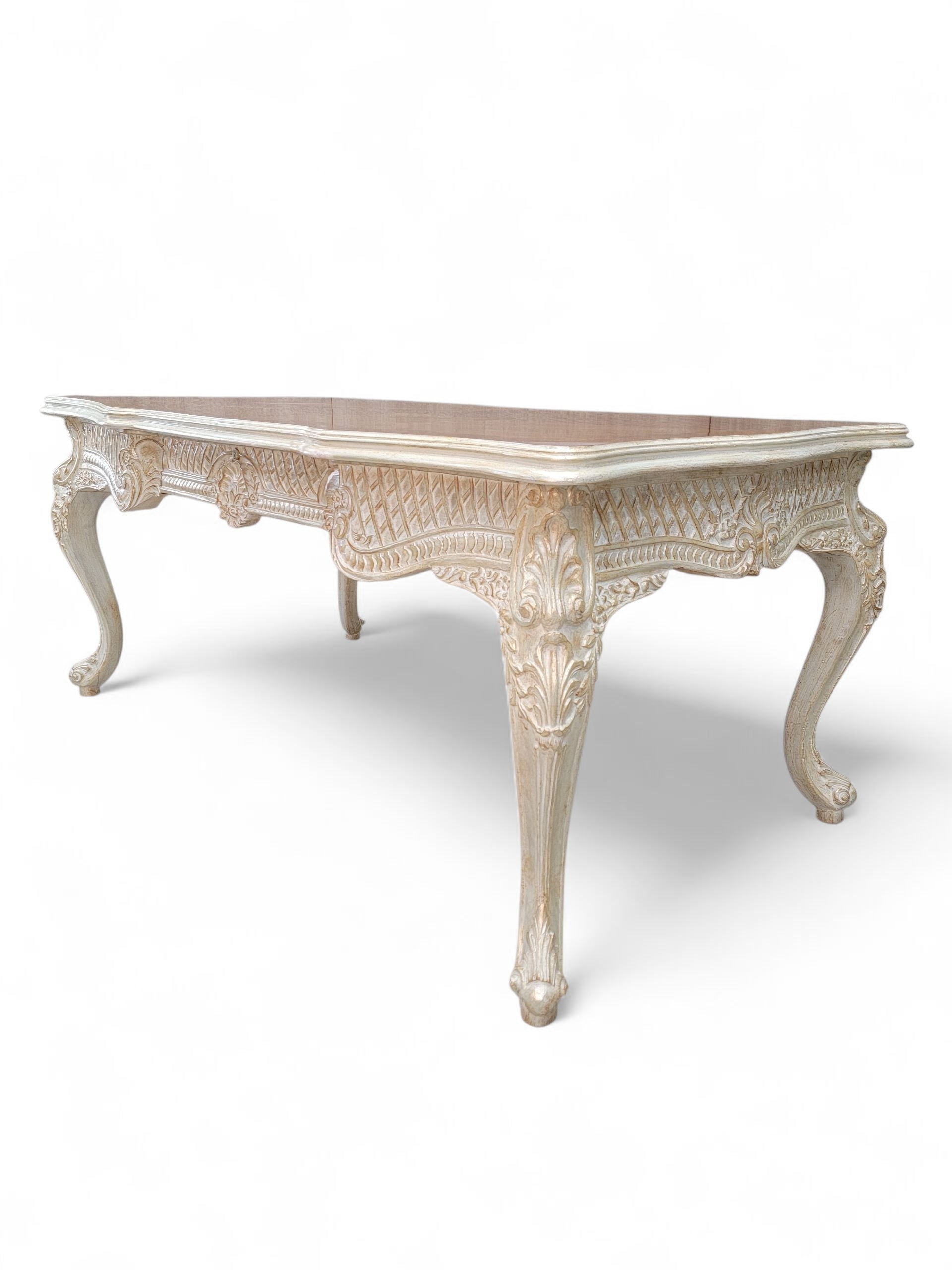 Vintage French Provincial Style Carved Antique White Writing Desk