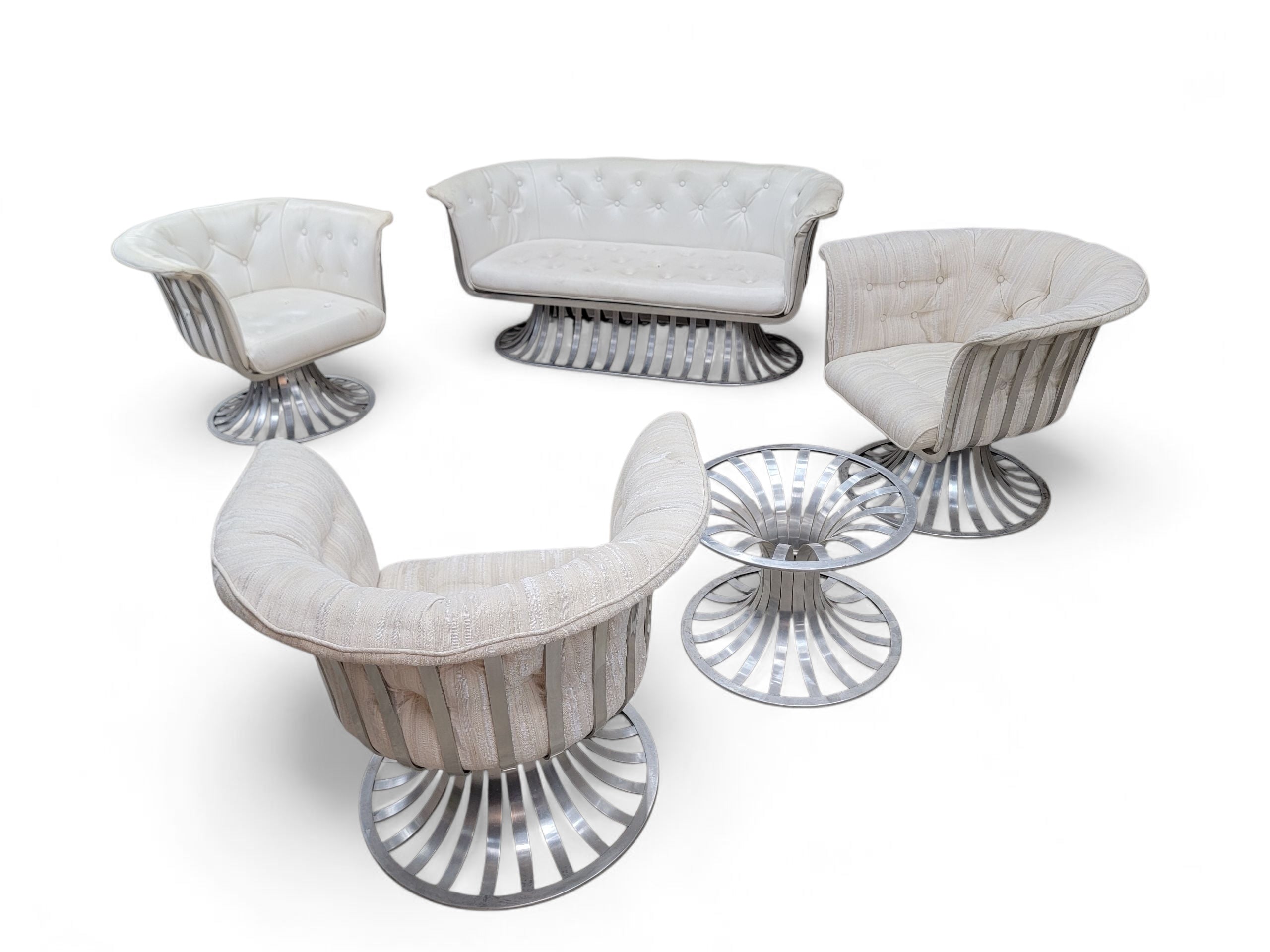 Mid Century Modern Russel Woodard Extruded Aluminum Indoor/Outdoor 5 Piece Parlor Set for Reupholstery
