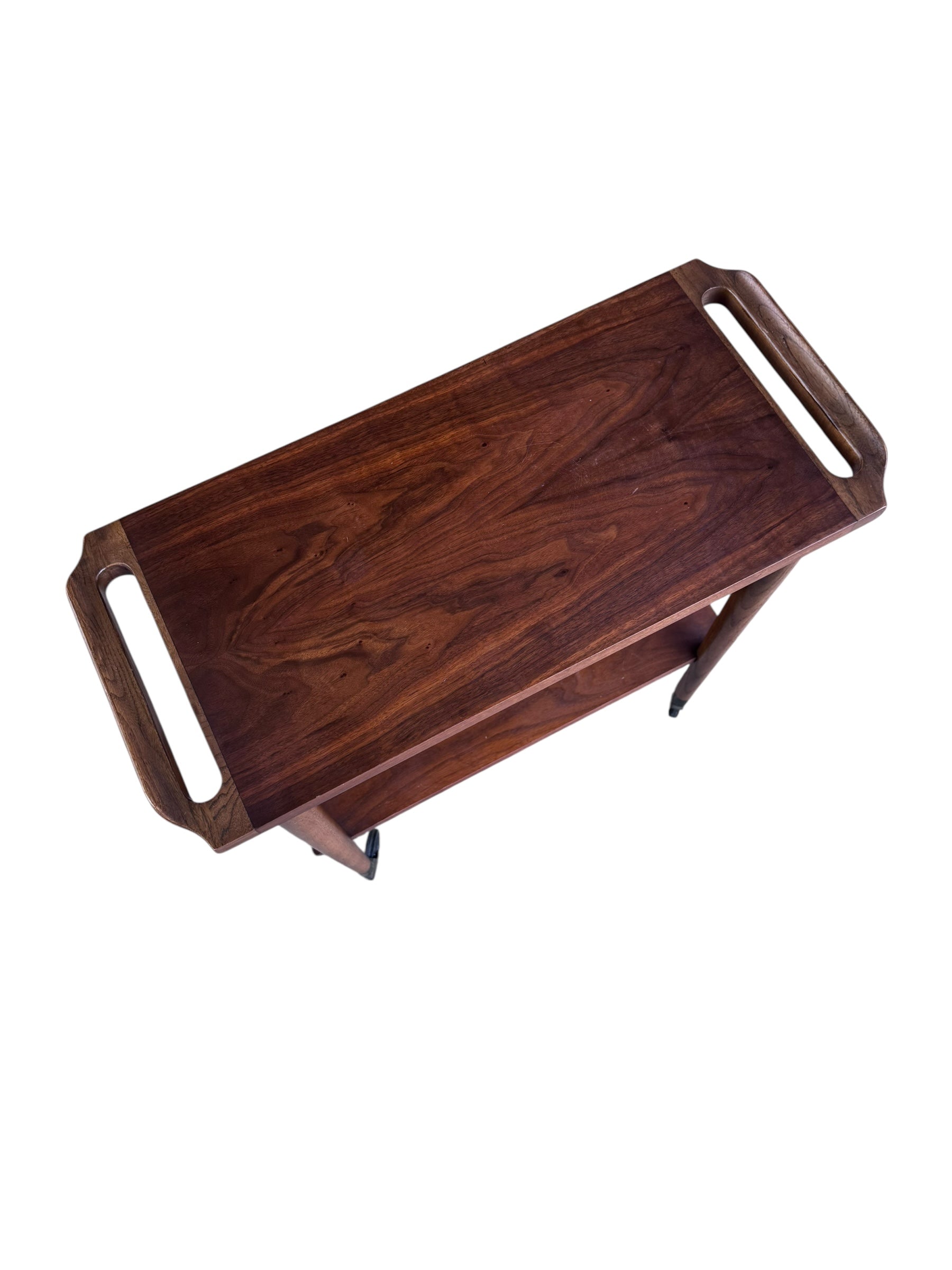 New - Mid Century Modern Lane 2 Tier Walnut Bar Cart