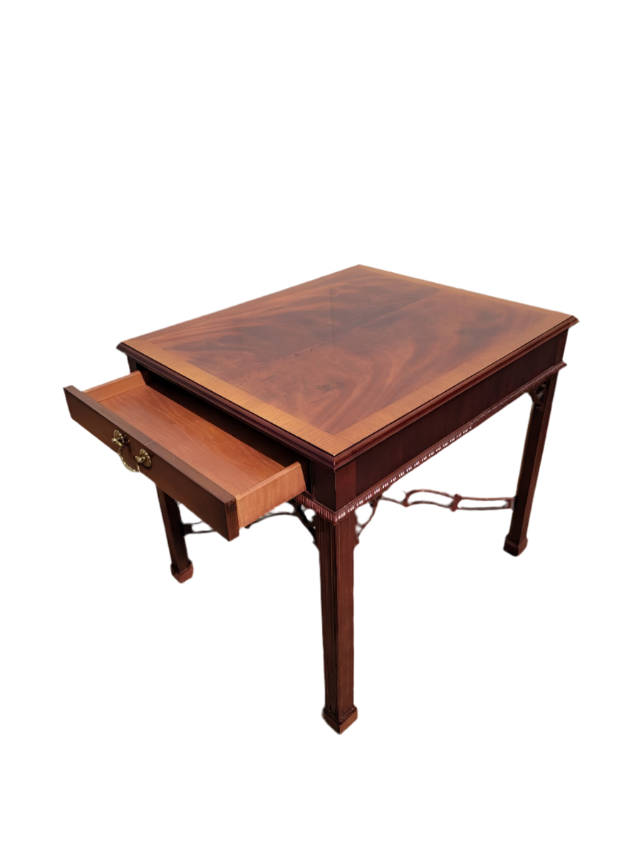 Vintage Drexel Heritage Chippendale Banded-Top Flame Mahogany Accent Tables - Set of 2