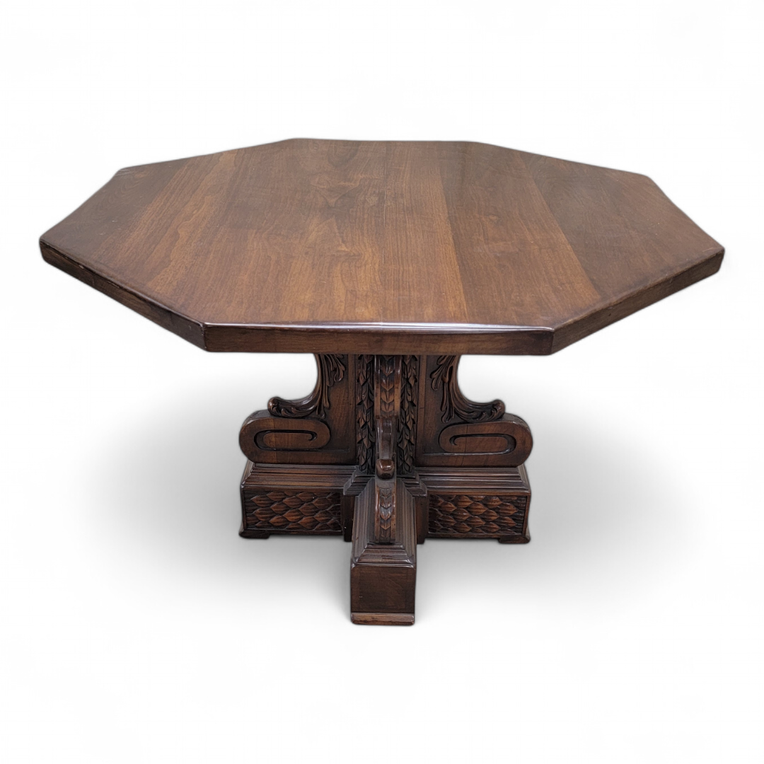 Antique Italian Baroque Style Finely Carved Ornate Mahogany Octagonal Center/Library Table