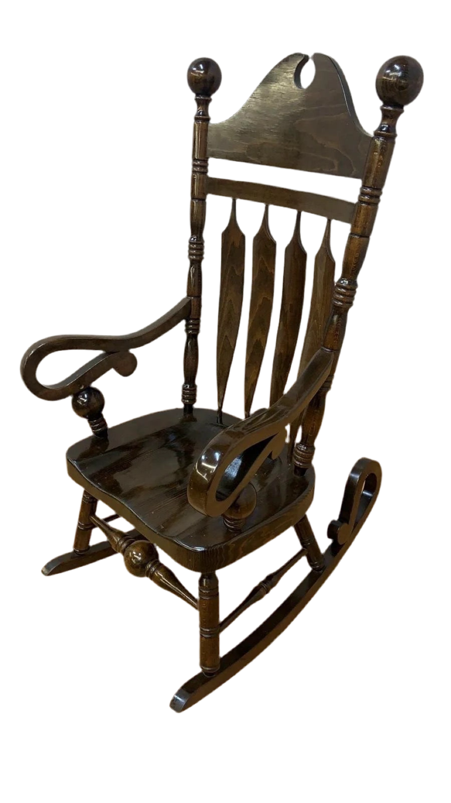 Vintage Yugoslavian High Back Wood Rocking Chair