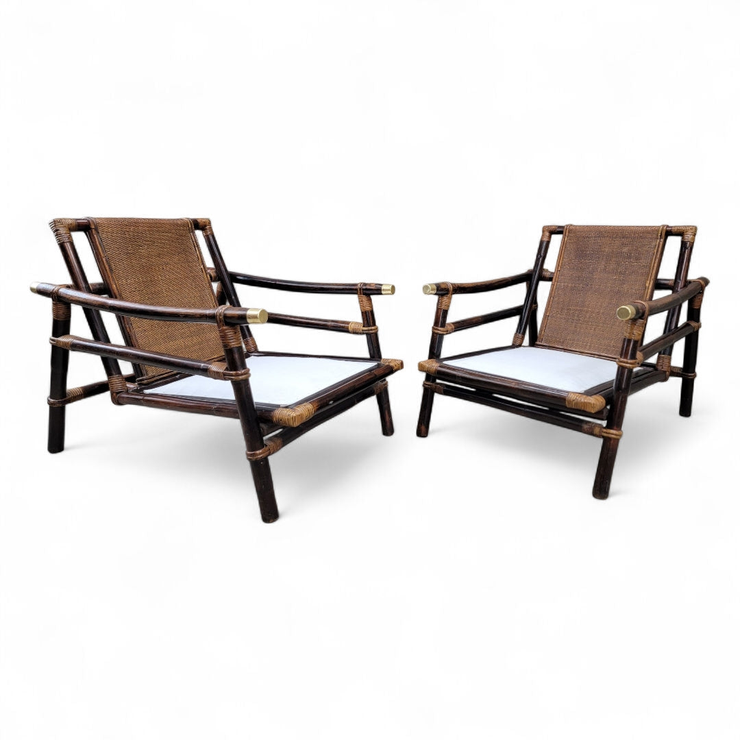Vintage Pagoda Bamboo Rattan Lounge Chairs by Ficks Reed - Set of 2