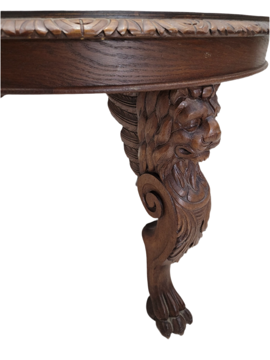 Antique French Figural Carved Ornate Oak Center Accent Entryway Table