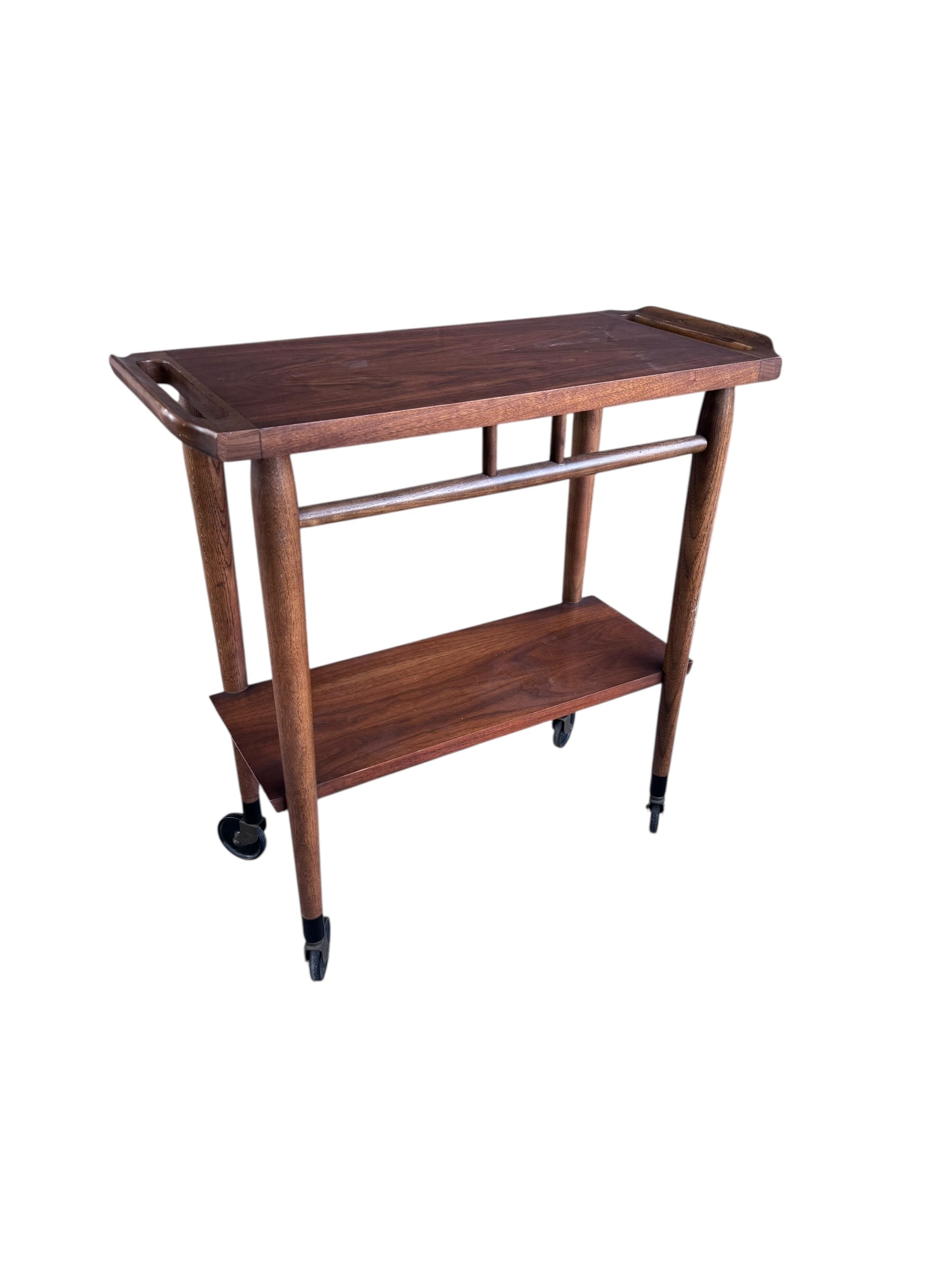 New - Mid Century Modern Lane 2 Tier Walnut Bar Cart