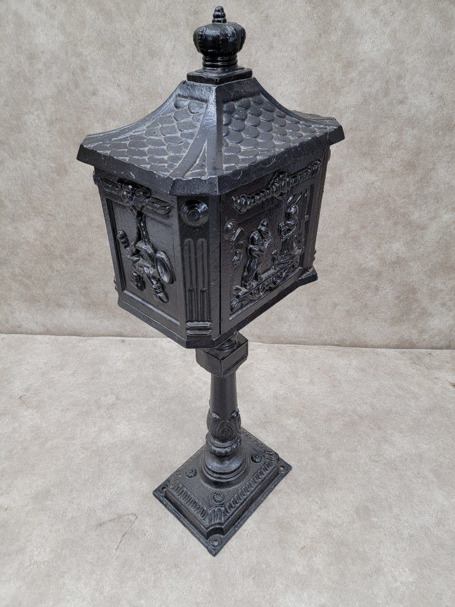 Antique Victorian Cast Iron Pedestal Floor Mount Mailbox