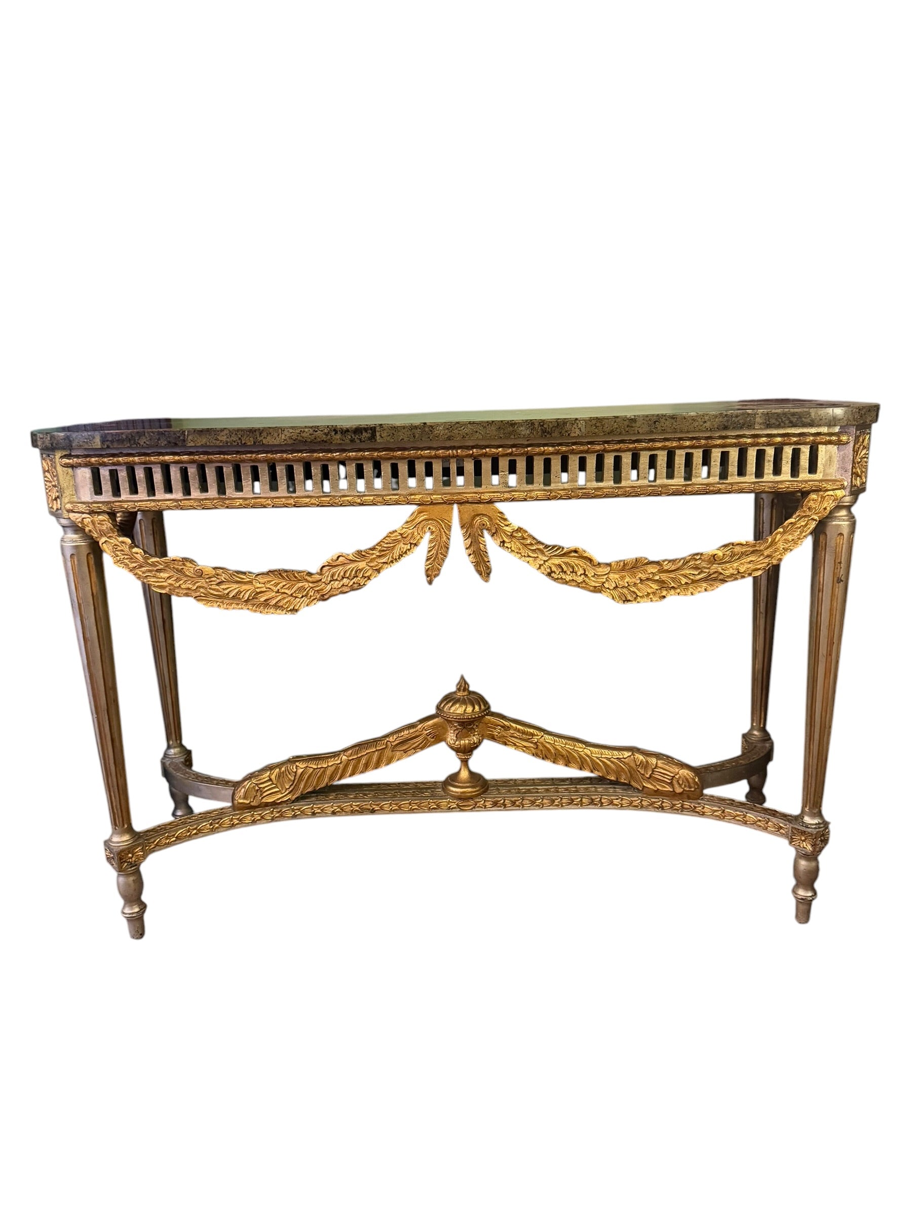 Vintage Neoclassical Style Hall Table with Faux Green Marble Top