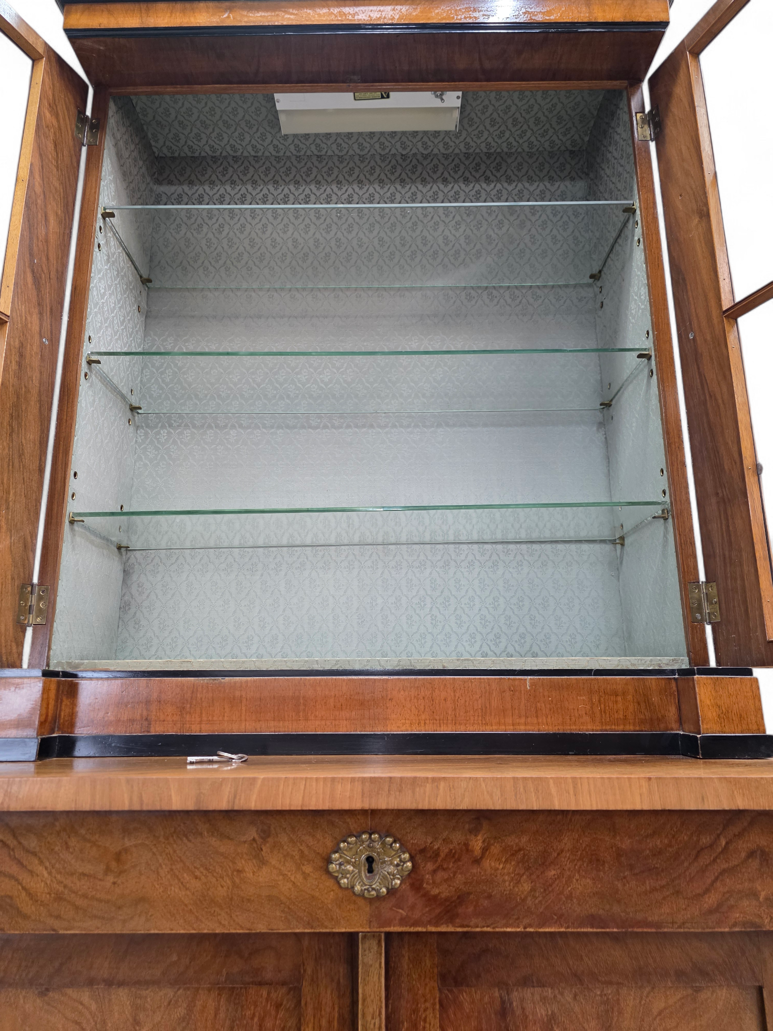 Antique Biedermeier Style Walnut Bookcase Vitrine