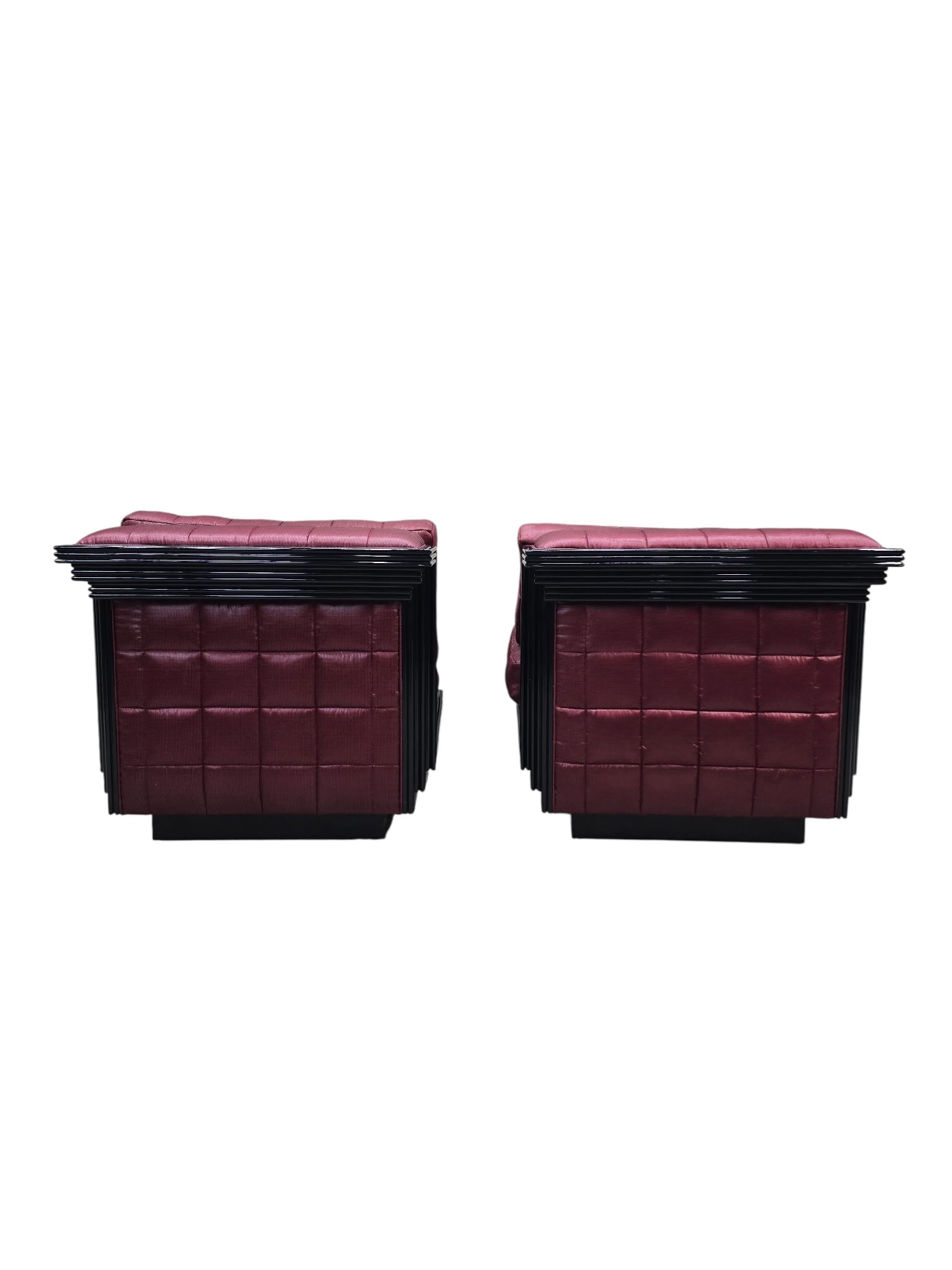Postmodern Lounge Chairs with Stepped Black Lacquer Bases by Interior Crafts