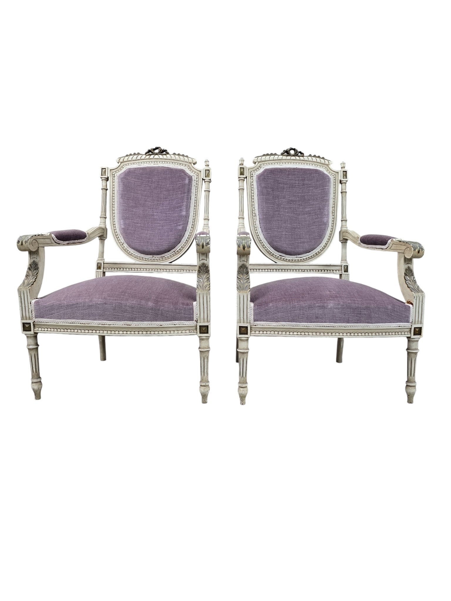 Antique Victorian Carved Ornate Chairs Newly Reupholstered - Pair